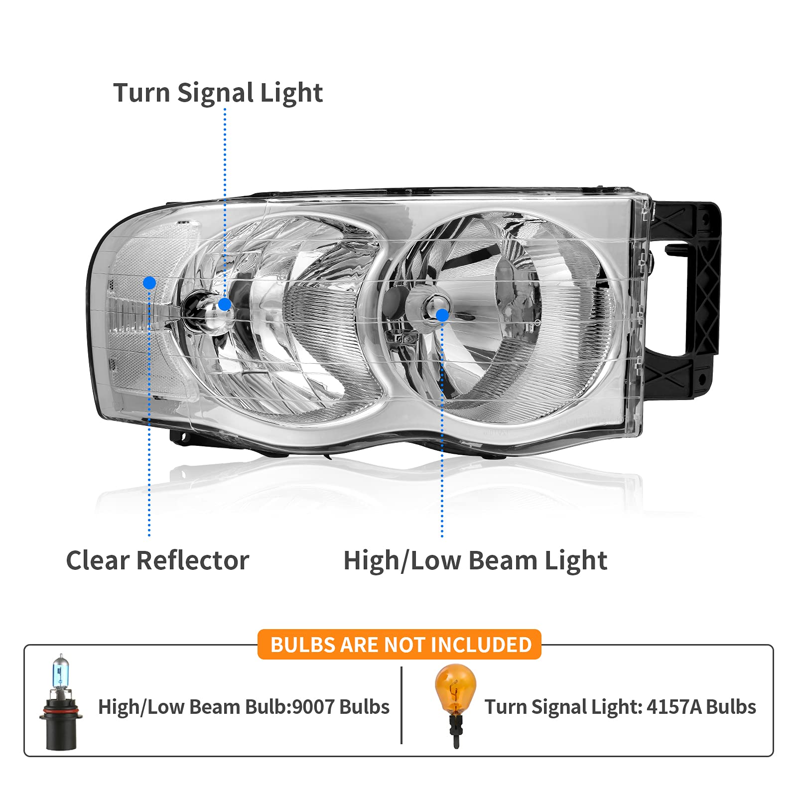 Dwvo Headlights Assembly Compatible With 02 03 04 05 Dodge Ram 1500 2500 3500 Pickup Headlamp Replacement Chrome Housing Clear R