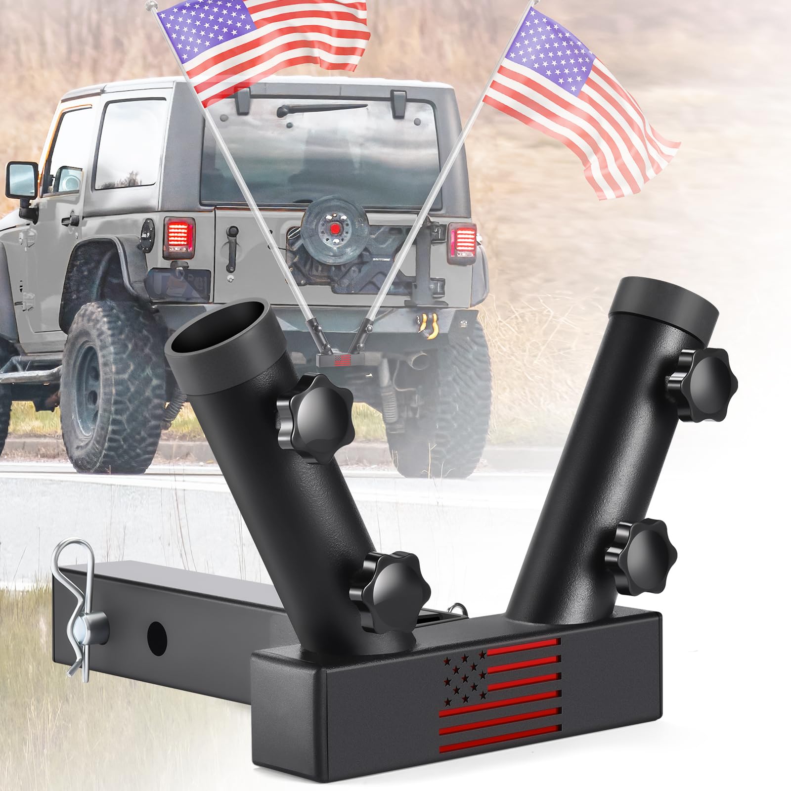 GADFISH Trailer Hitch Flagpole Mount, 2 Mounting Options US Flag Hitch Mount, Universal Flag Hitch Mount for All 2 Receiver, Tra
