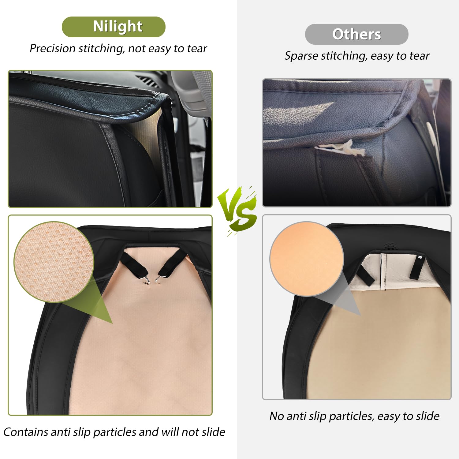 Nilight Car Seat Covers Waterproof Breathable Faux Leather Cushions Anti-Slip Universal Cover For Hyundai Honda Accord Kia Civic