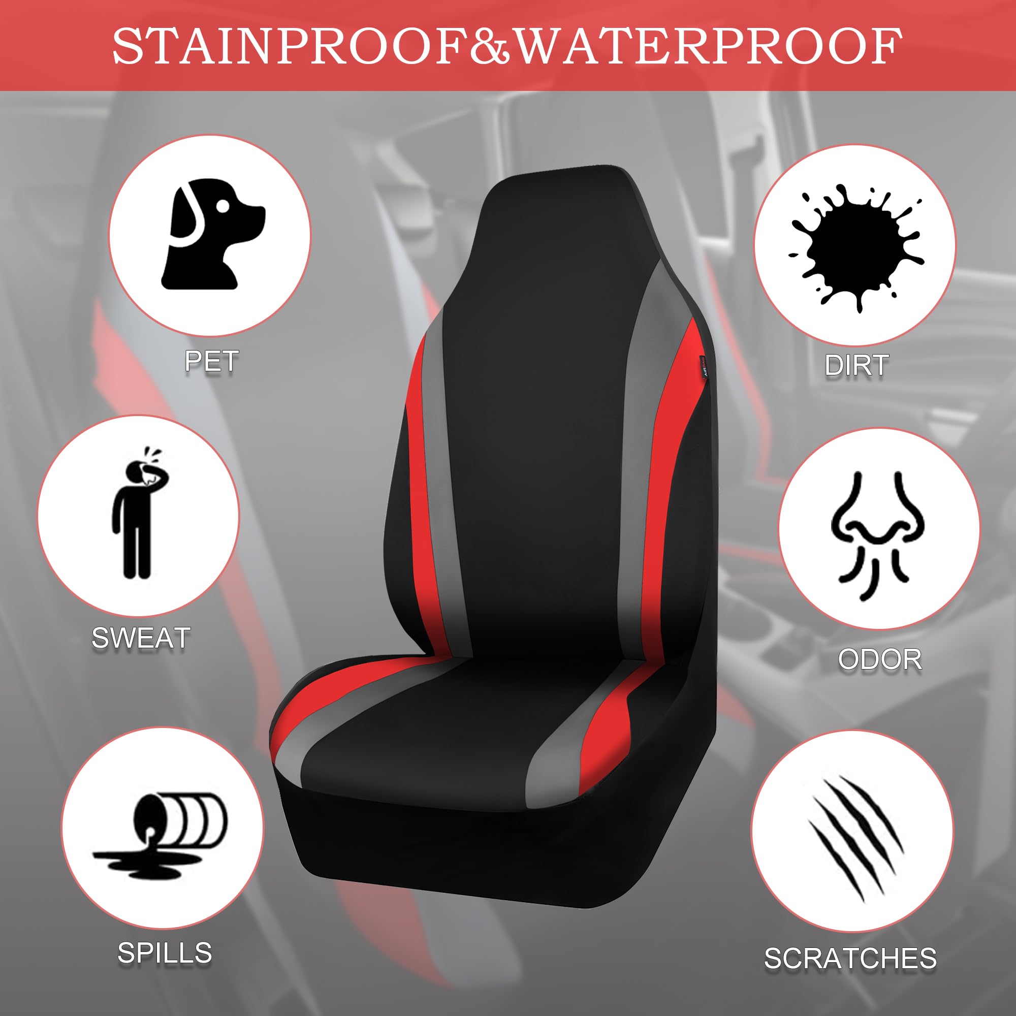 Car Pass Aquashield Neoprene Waterproof Car Seat Covers Front Seats Only, High Back Bucket Seat Covers,Airbag Compatible,Seat Co