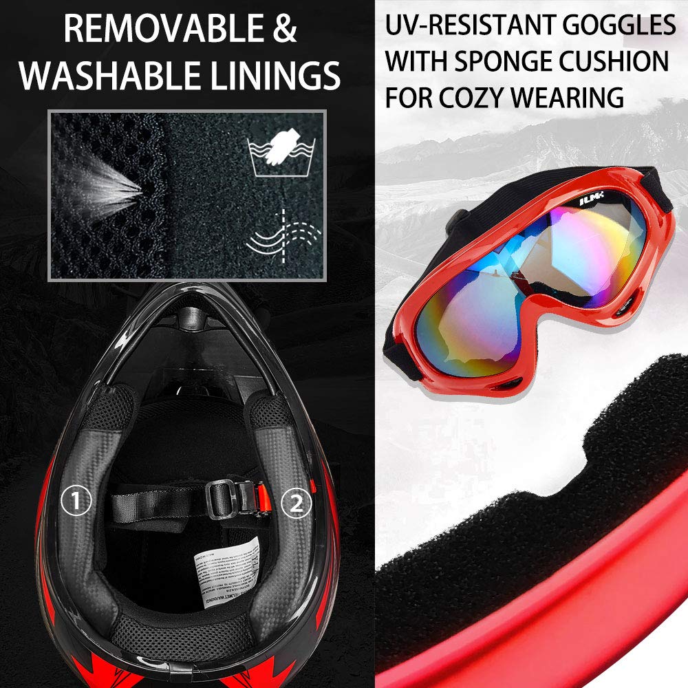 Ilm Youth Kids Atv Motocross Helmet Goggles Sports Gloves Dirt Bike Motorcycle Off Road Dot Approved B07 (Youth-M, Red/Silver)