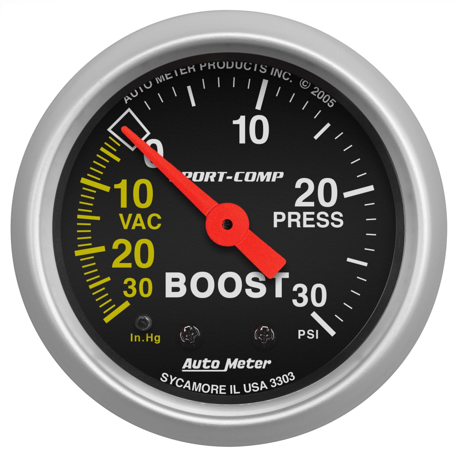 Auto Meter 3303 Sport-Comp Mechanical Boost/Vacuum Gauge,2.3125 in.