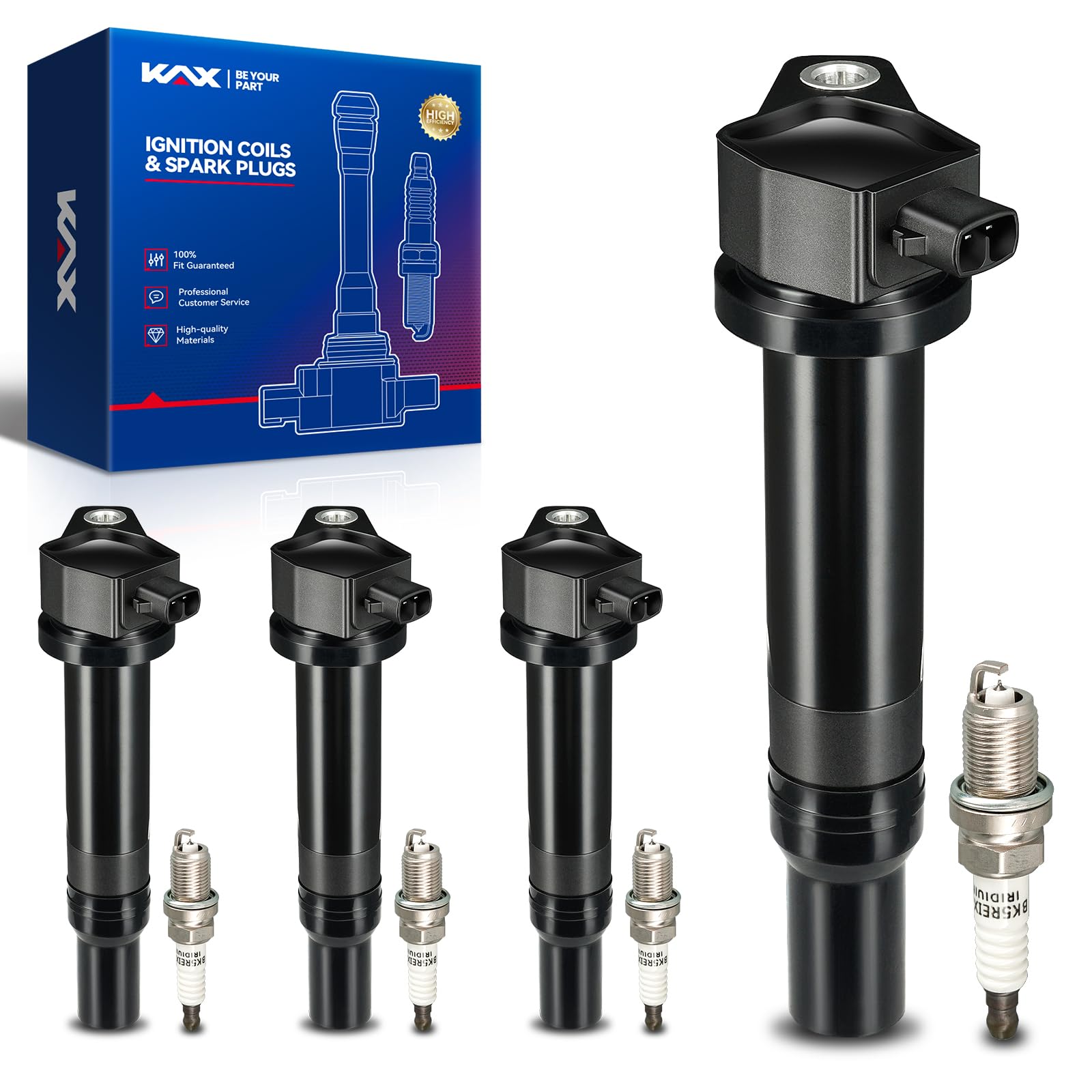 OEM Performance Set of 4 UF499 Ignition Coils & Double Iridium Spark Plug Compatible with 2006-2011 Accent, 2006-2011 Rio, 2006-