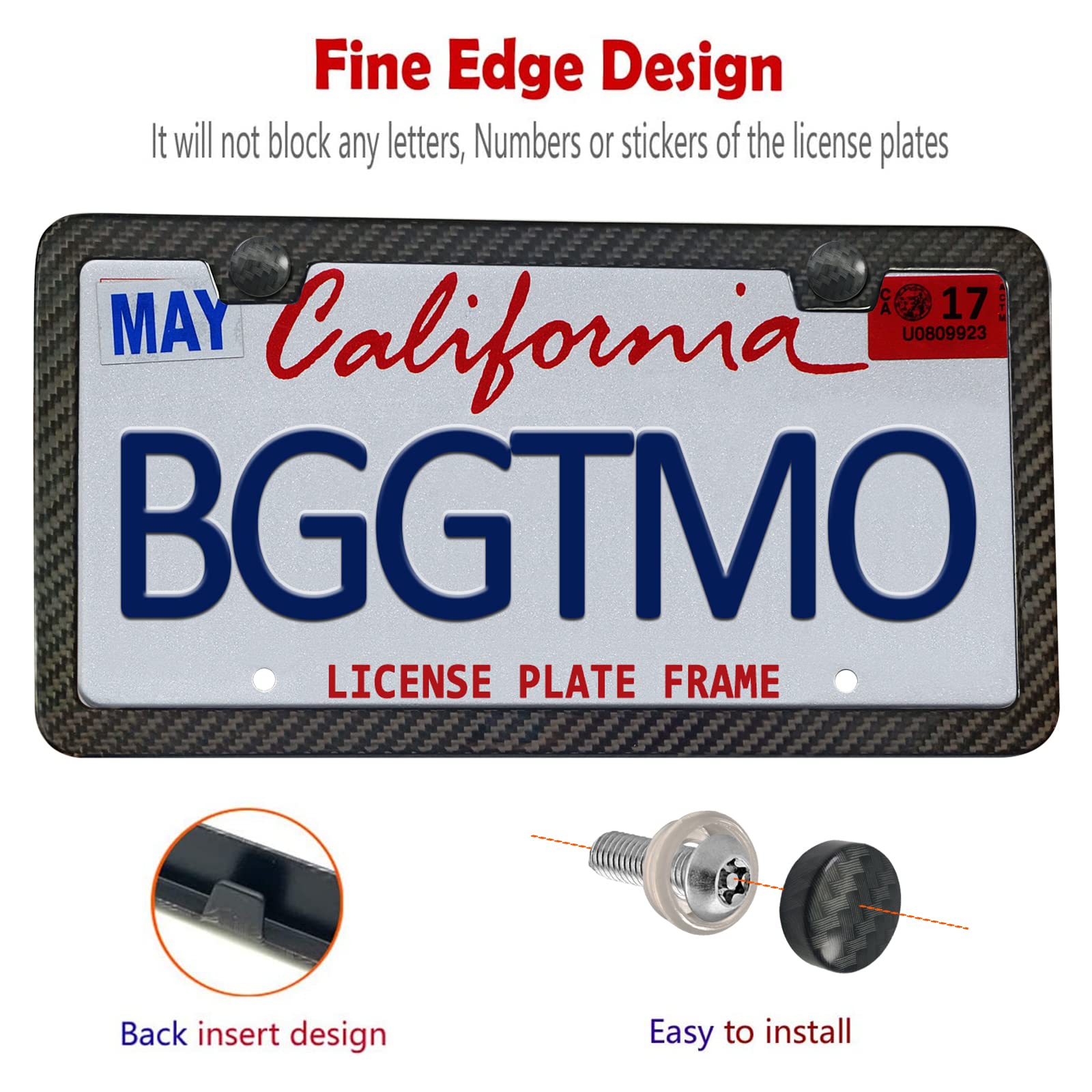 Bggtmo License Plate Frame Carbon Fiber - Stainless Steel License Plate Frames Handmade Covering 100% Real Carbon Fiber | Stainl