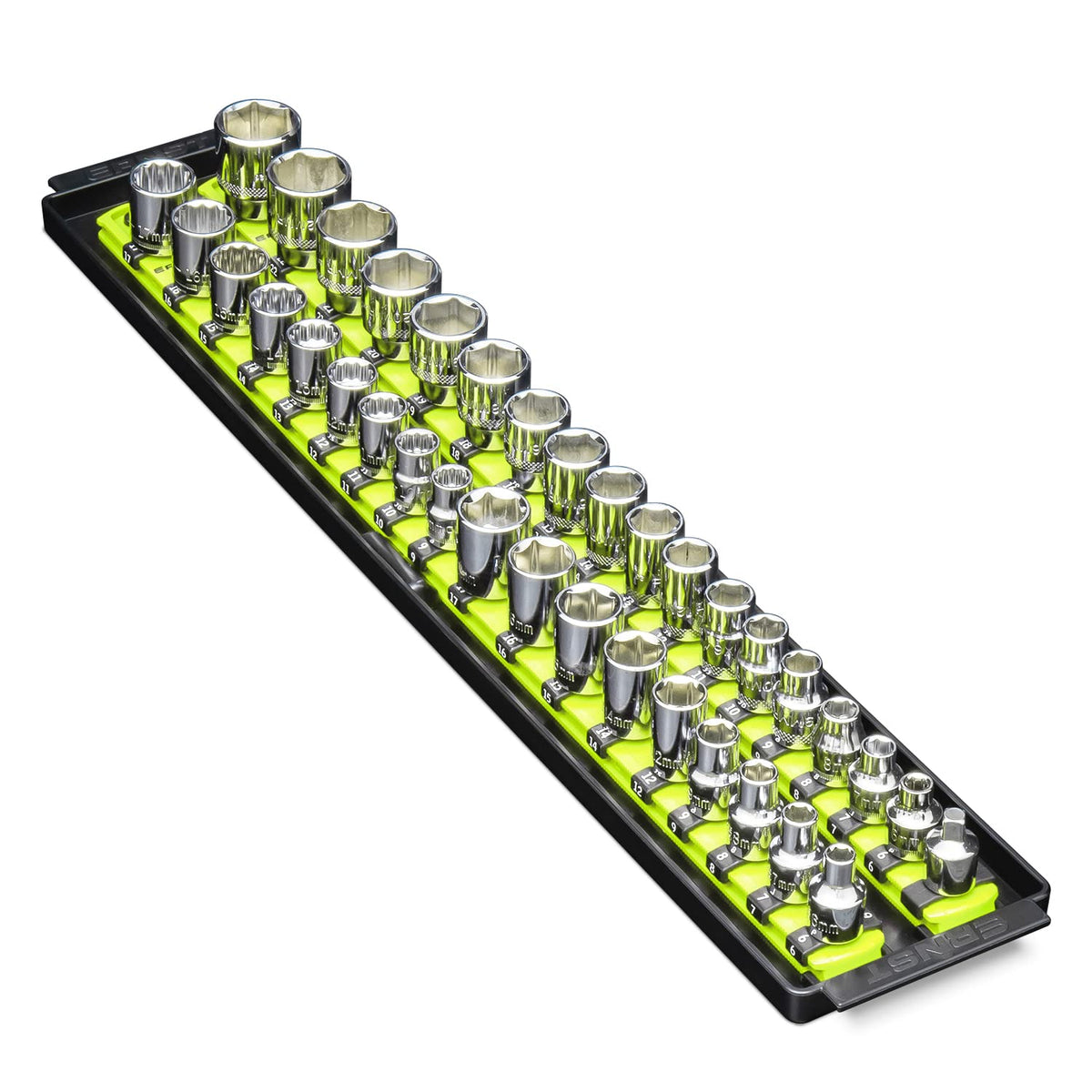 Ernst Manufacturing 19-Inch Socket Boss Premium 2-Rail, 3/8-Inch-Drive Socket Organizer, High-Visibility (8462Hv)