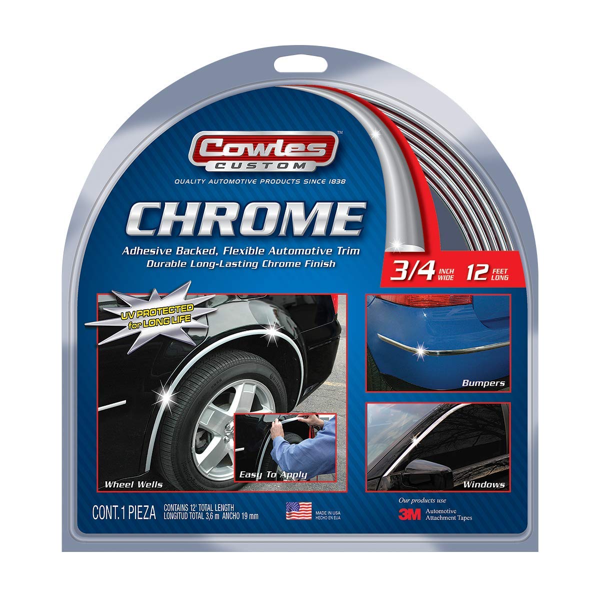 Cowles Custom - Premium Universal Body Molding for All Vehicle - Easy Install, Chrome Finish, 3/4'' by 12 feet, UV Protected, Lo