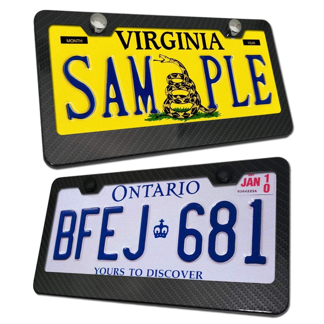 Bggtmo License Plate Frame Carbon Fiber- Black Aluminum Car Tag Frame Holder Printed Carbon Pattern With Rust Proof License Plat