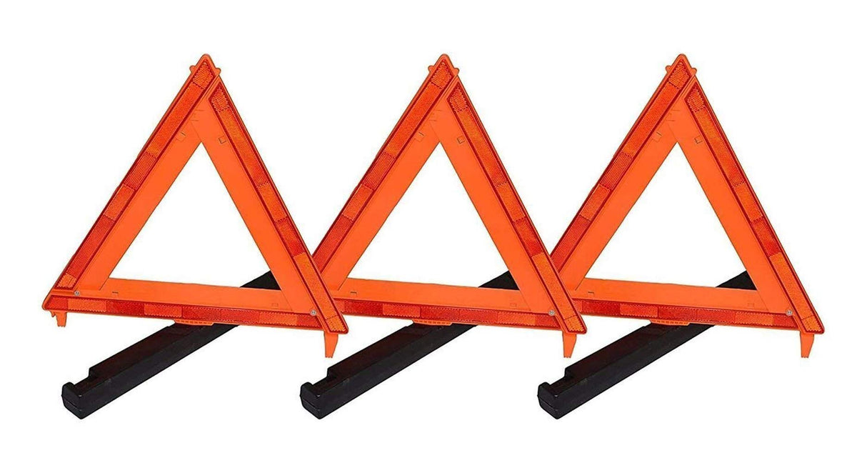 Professional Ez Travel Collection, Emergency Roadside Triangle Reflectors, (D.O.T. Approved), Big Rig Truck Safety, Foldable Warning Signs With Travel Case, 3-Pack