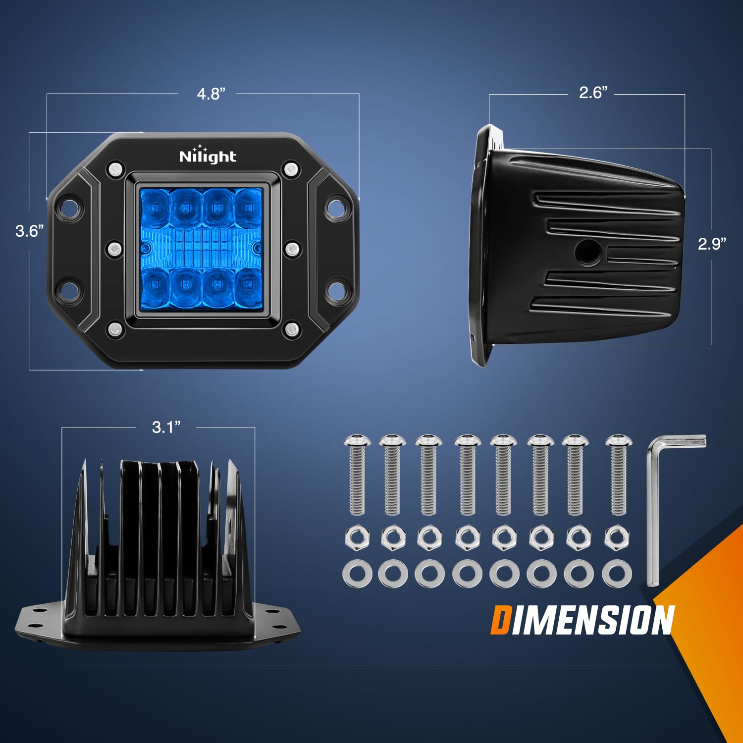 Nilight Flush Mount Led Light Pods 2 Pcs 42 W Blue Upgraded Spot Flood Combo Bumper Driving Fog Fishing Hunting Emergency Safety