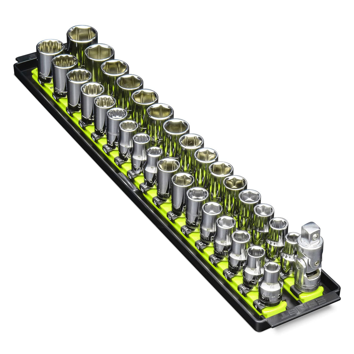 Ernst Manufacturing 8463Hv Socket Boss, Premium 2-Rail, 1/2-Inch-Drive Socket Organizer, 18-Inch, High-Visibility
