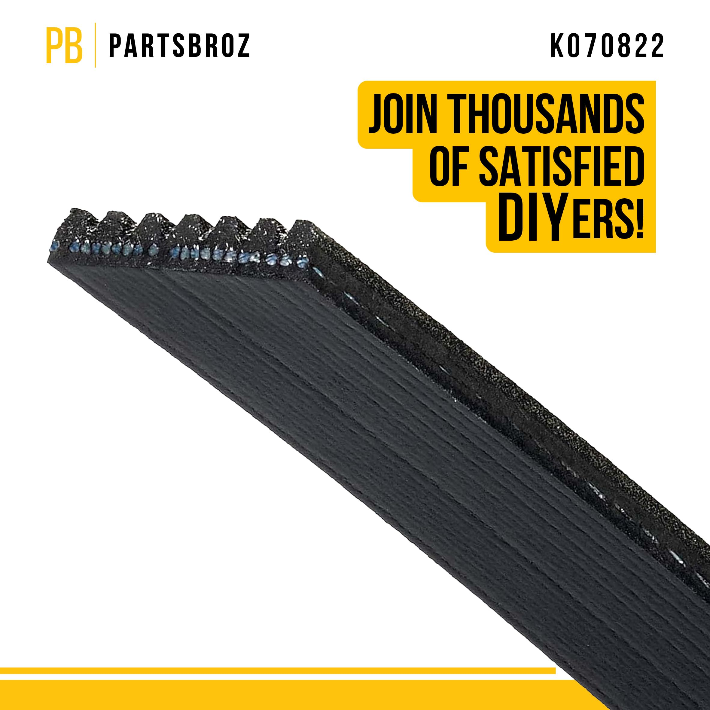 Partsbroz K070822 Micro-V Serpentine Drive Belt - Compatible With Gates Bando Acdelco Masterpro - Replaces 7K822, 7Pk2090, Pk070