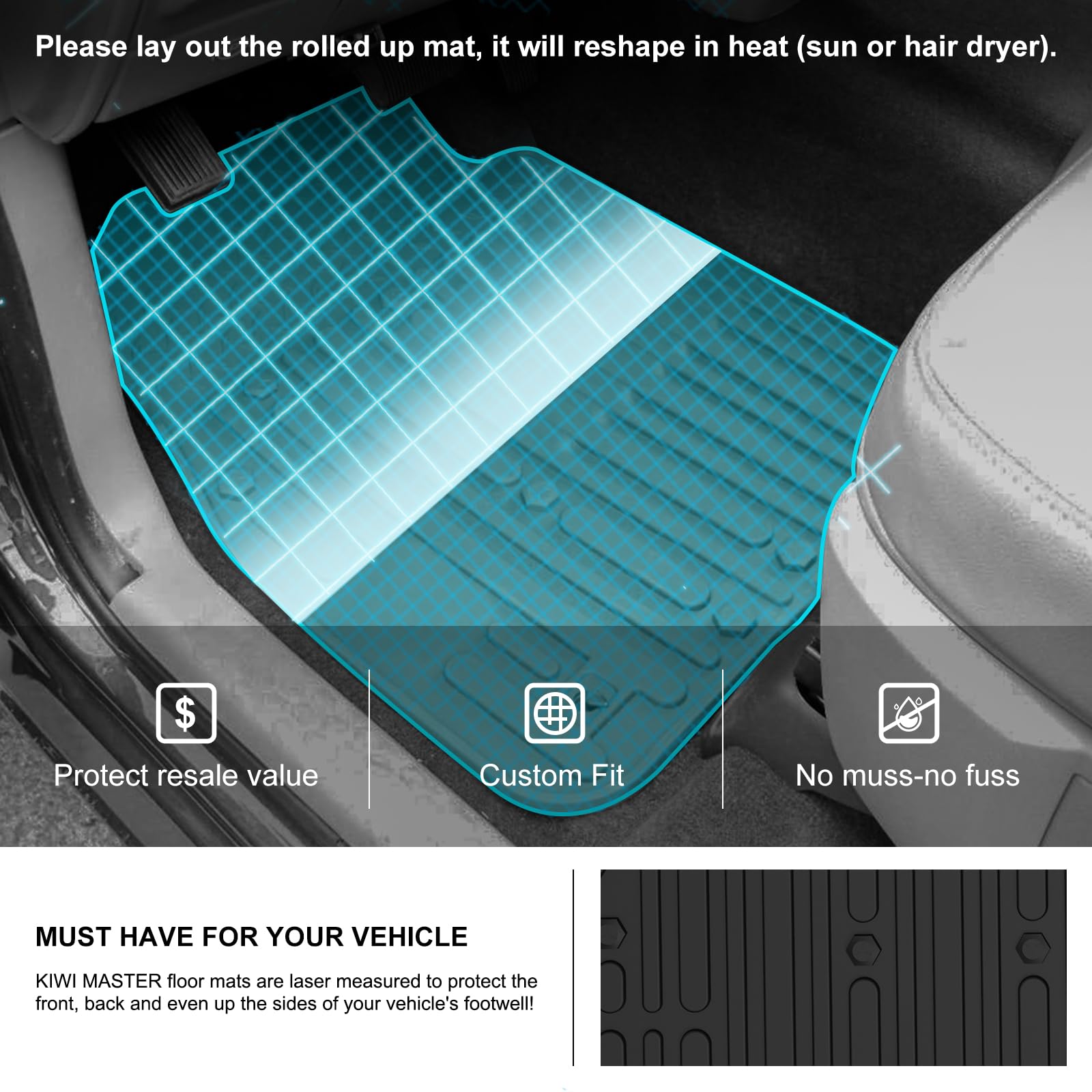 Kiwi Master Floor Mats For 2009-2018 Dodge Ram 1500 Quad Cab, 2019-2024 Ram 1500 Classic Quad Cab Front & 2Nd Row Seat All Weath