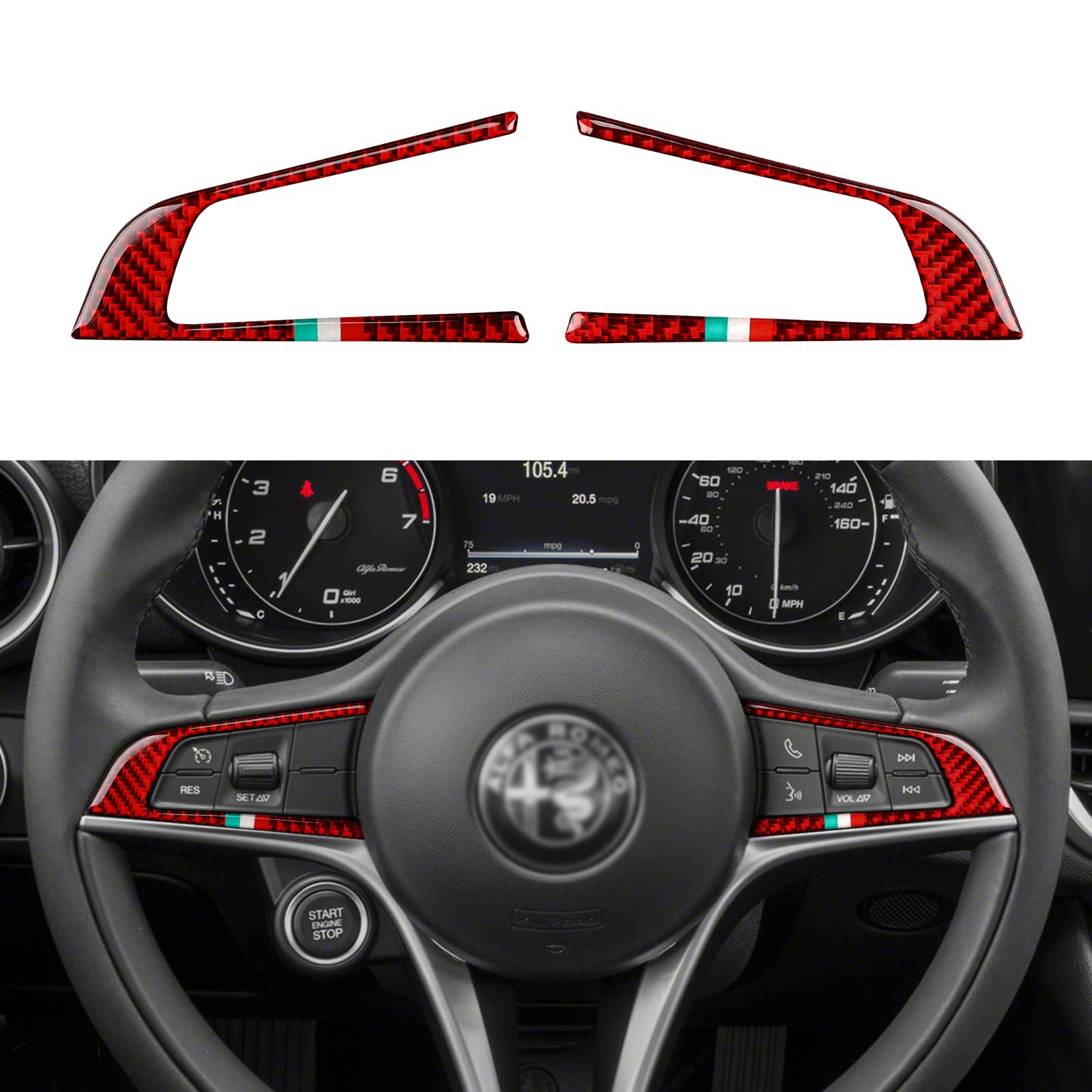 2Pcs Car Steering Trim Sticker Cover Carbon Fiber Decal Fits For Alfa Romeo Giulia 952 Stelvio 949 2016 2017 2018 2019 Interior