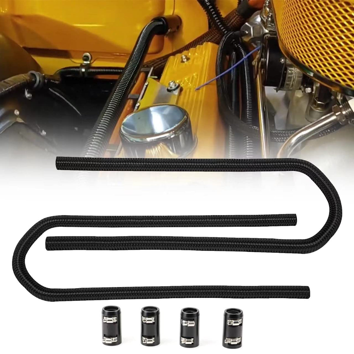 44 Flexible Heater Hose Kit Stainless Steel Universal Water Hoses Adapter Fits 5/8 3/4 Necks, Heater Hose*2 (4 Chrome Caps