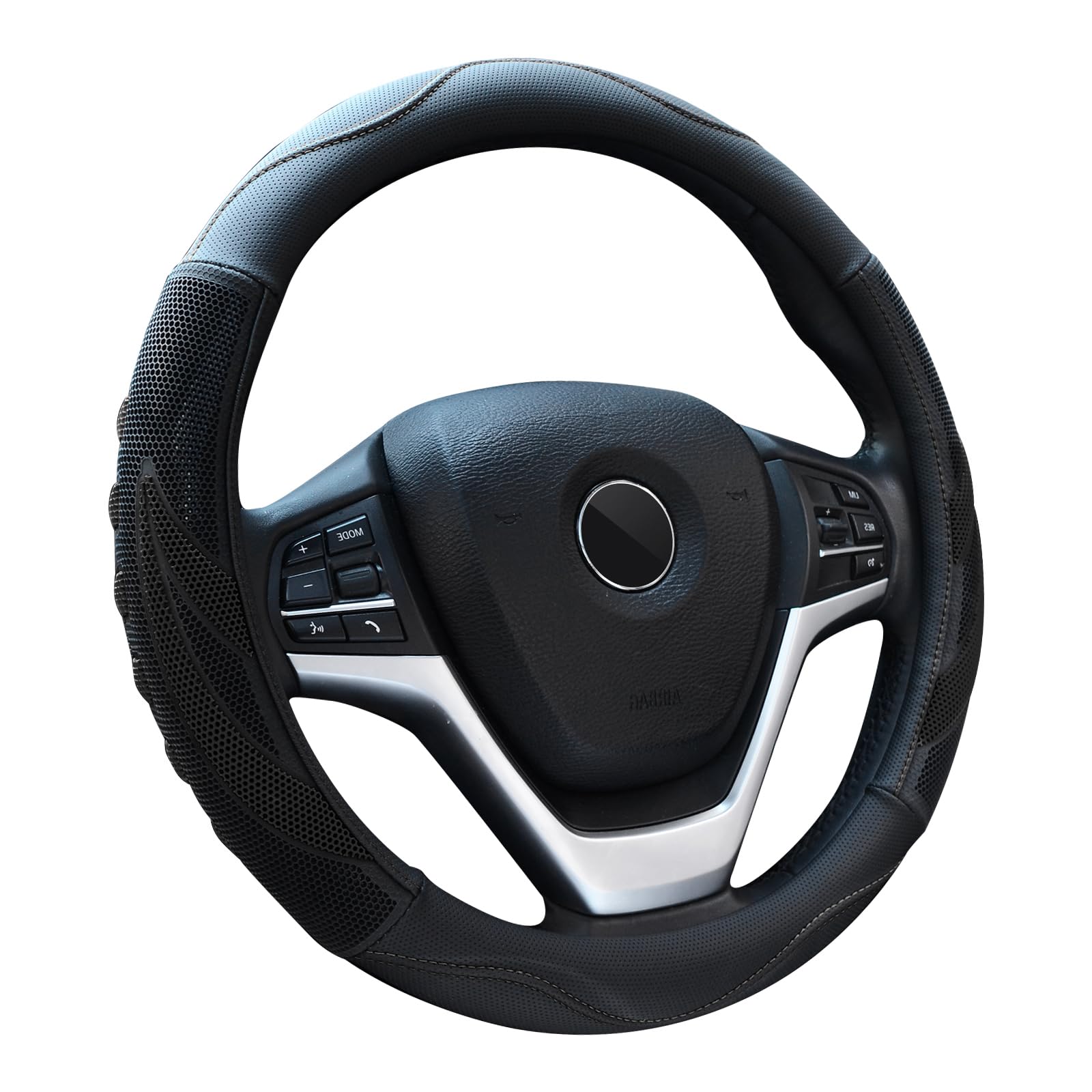 Alusbell Breathable Auto Car Steering Wheel Cover For Men And Women Microfiber Leather 15 Inches Black