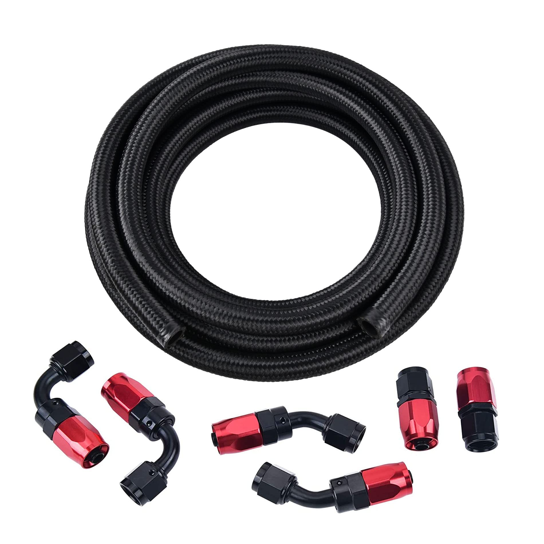 Evil Energy 10An Fuel Line Kit,An10 Braided Nylon Fuel Hose Cpe 10Ft Black&Red
