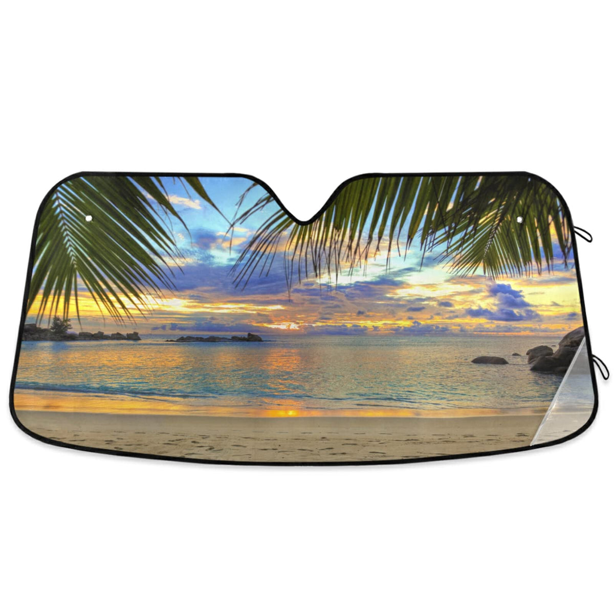 Oarencol Tropical Beach Palm Car Windshield Sun Shade Sunset Ocean Foldable Uv Ray Sun Visor Protector Sunshade To Keep Your Veh