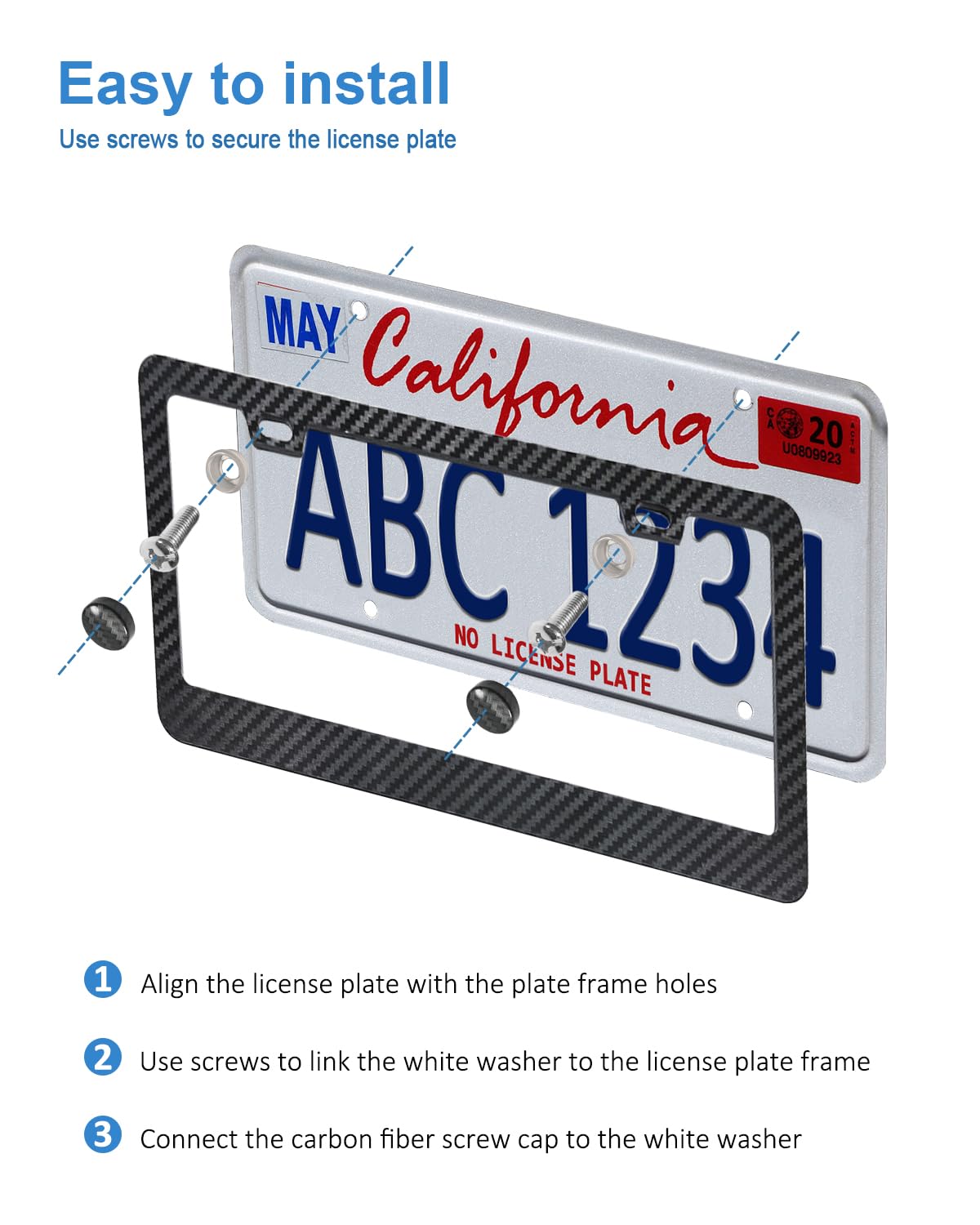 FBJTDQ Carbon Fiber License Plate Frames - Black Plastic Car Tag Holder Cover Printed Carbon Pattern with Screws Caps Handlebar