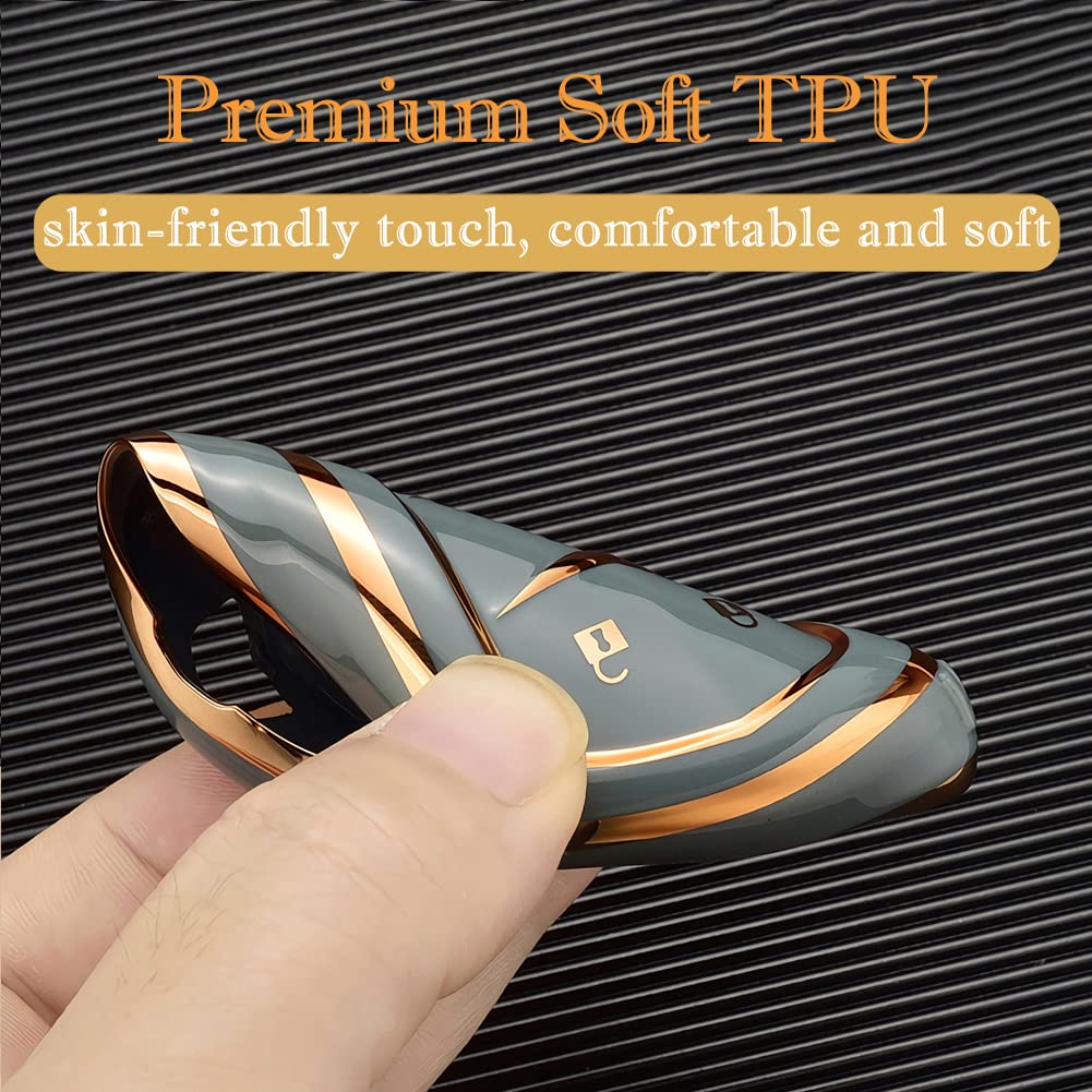 Cacacar For Cadillac Key Fob Cover With Keychain, For Cadillac Escalade Ats Cts Ct6 Sts Srx Xt5 Key Fob Case Premium Soft Tpu Full Protection Smart Key Holder (B-Ivory)