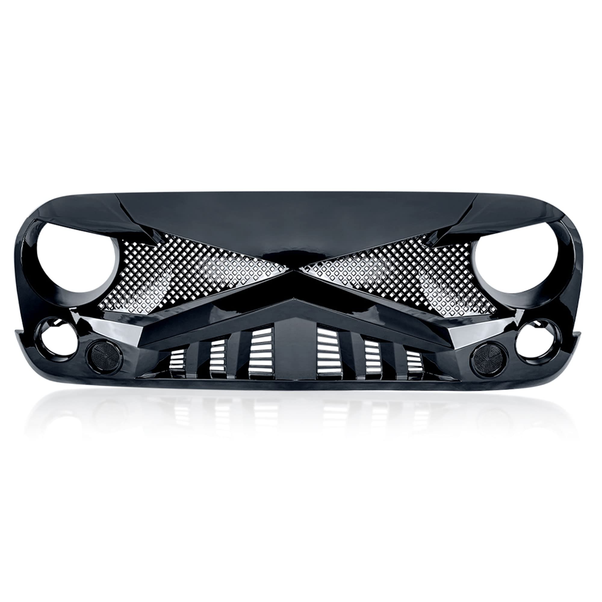 American Modified Hawke Easy Installation Aggressive Front Grille Cover For 2007 To 2018 Jeep Wrangler Jk, Glossy Black