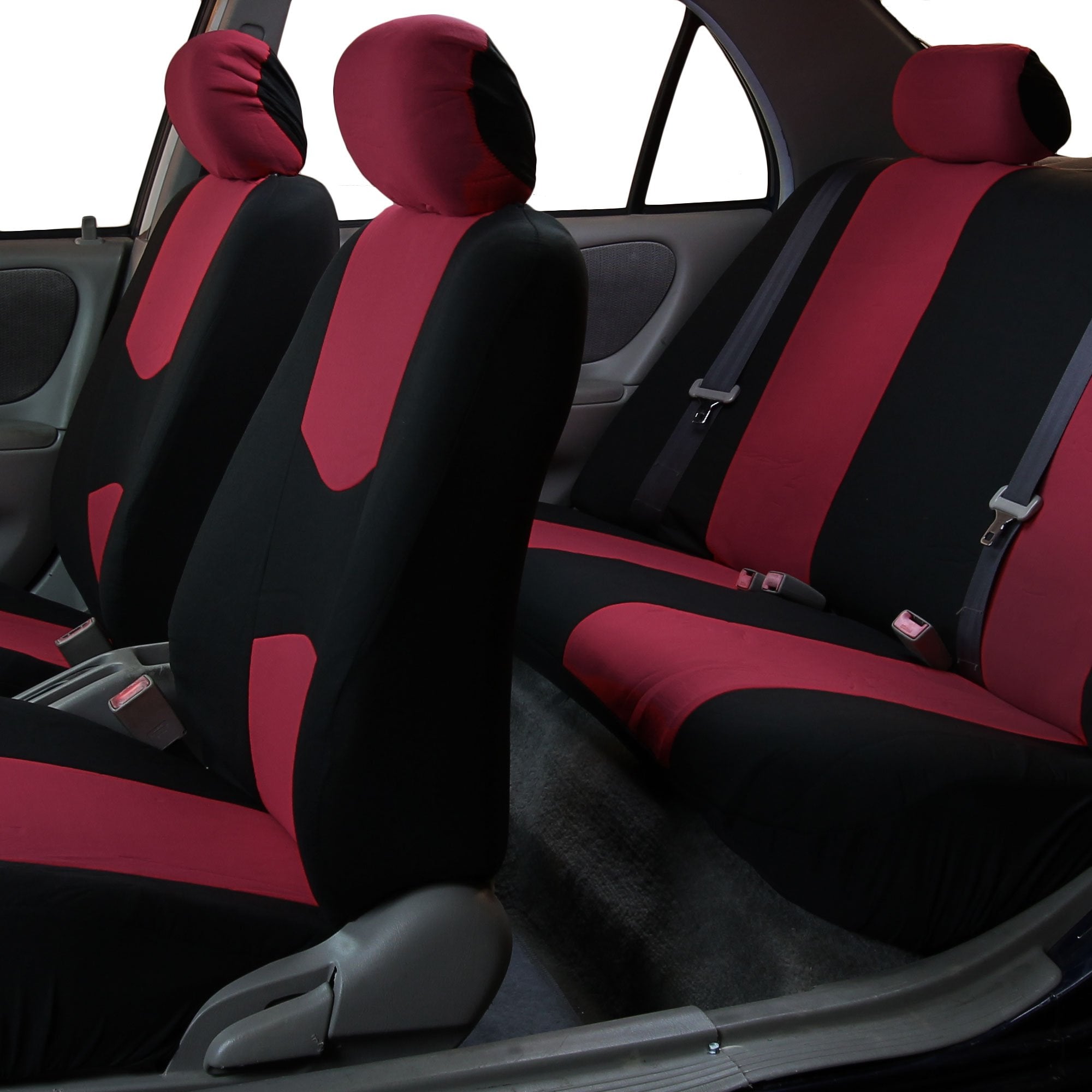 Fh Group Cloth Car Seat Covers Set, Universal Fit Burgundy - Low Back Front, Solid Rear, Washable, For Suv, Sedan & Van