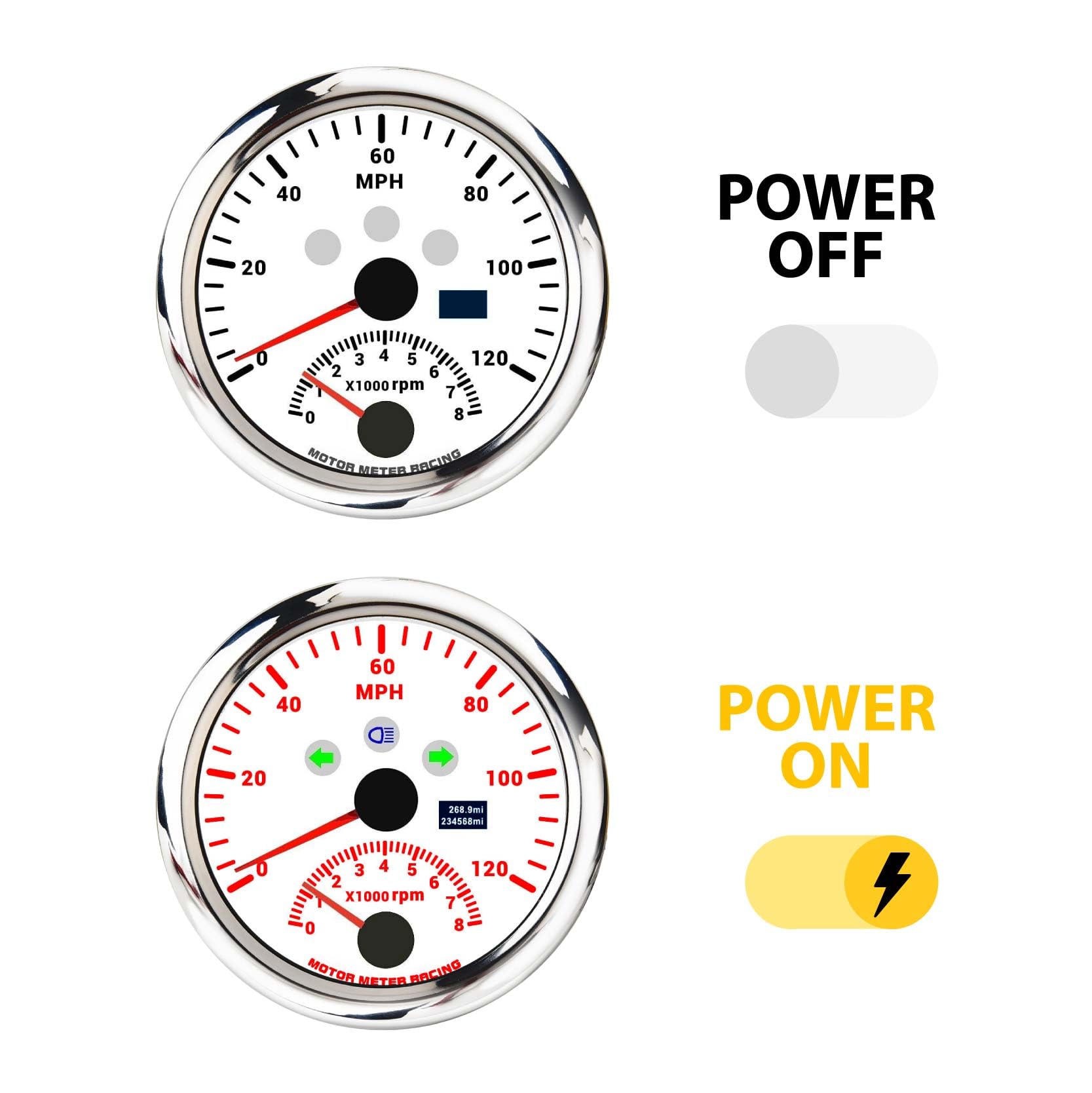 Motor Meter Racing W Pro Series 52Mm 2-1/16'' Gps Speedometer Digital Odometer 120 Mph Black Dial White Led Waterproof For Car T