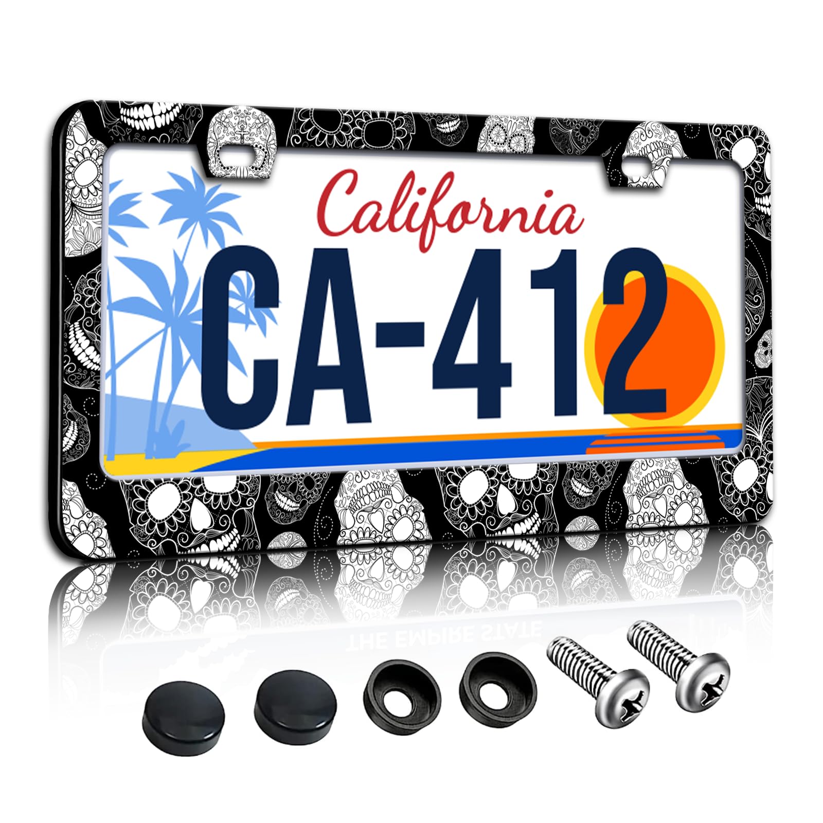 Sugar Skull License Plate Frames Black and White License Plate Holder for Car Decor Parts Personalized Stainless Steel License P