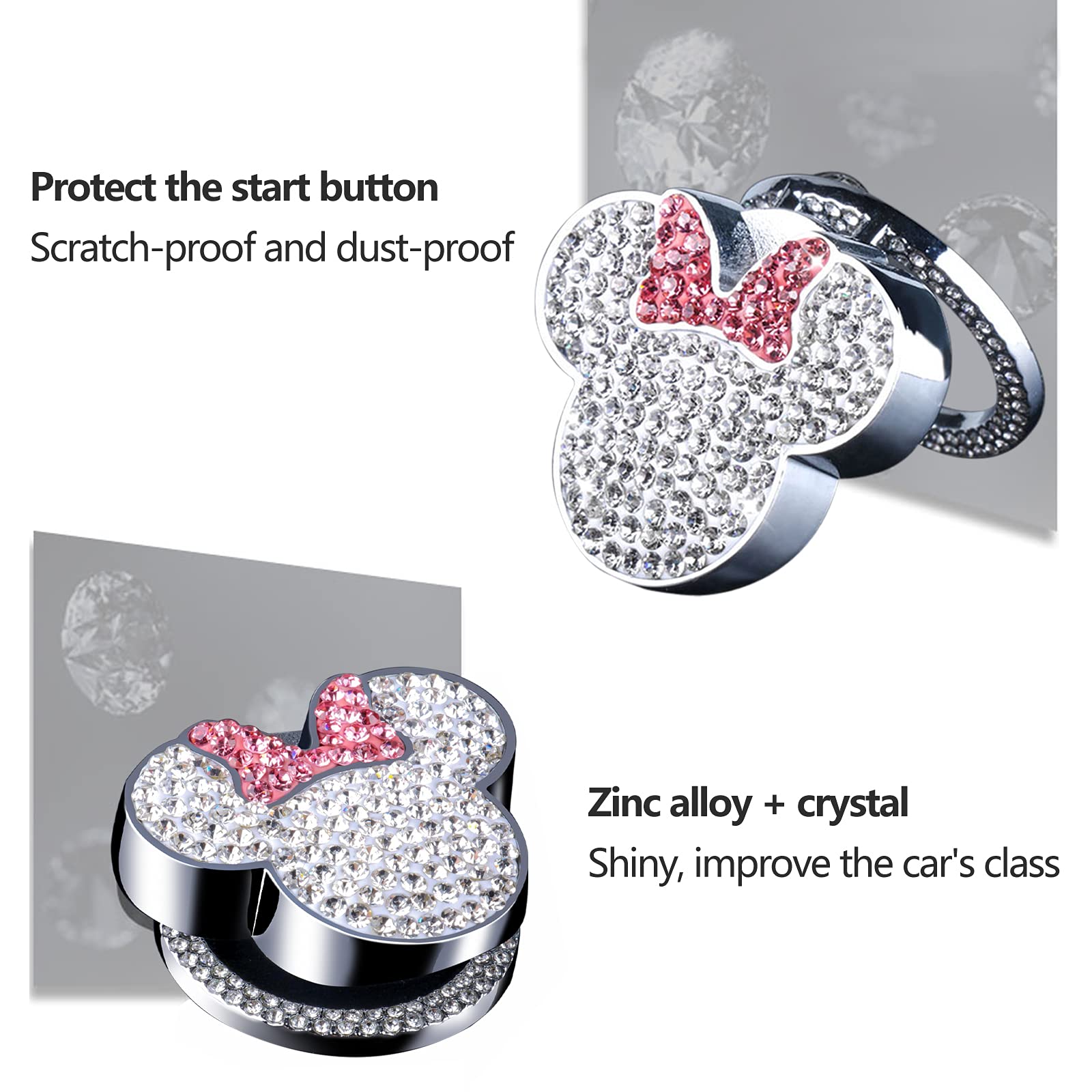 Car Cute Push To Start Button Cover Accessories, Pink Bling Crystal Car Engine Start Stop Button Cover, Car Decoration Interior Sticker For Women Girl