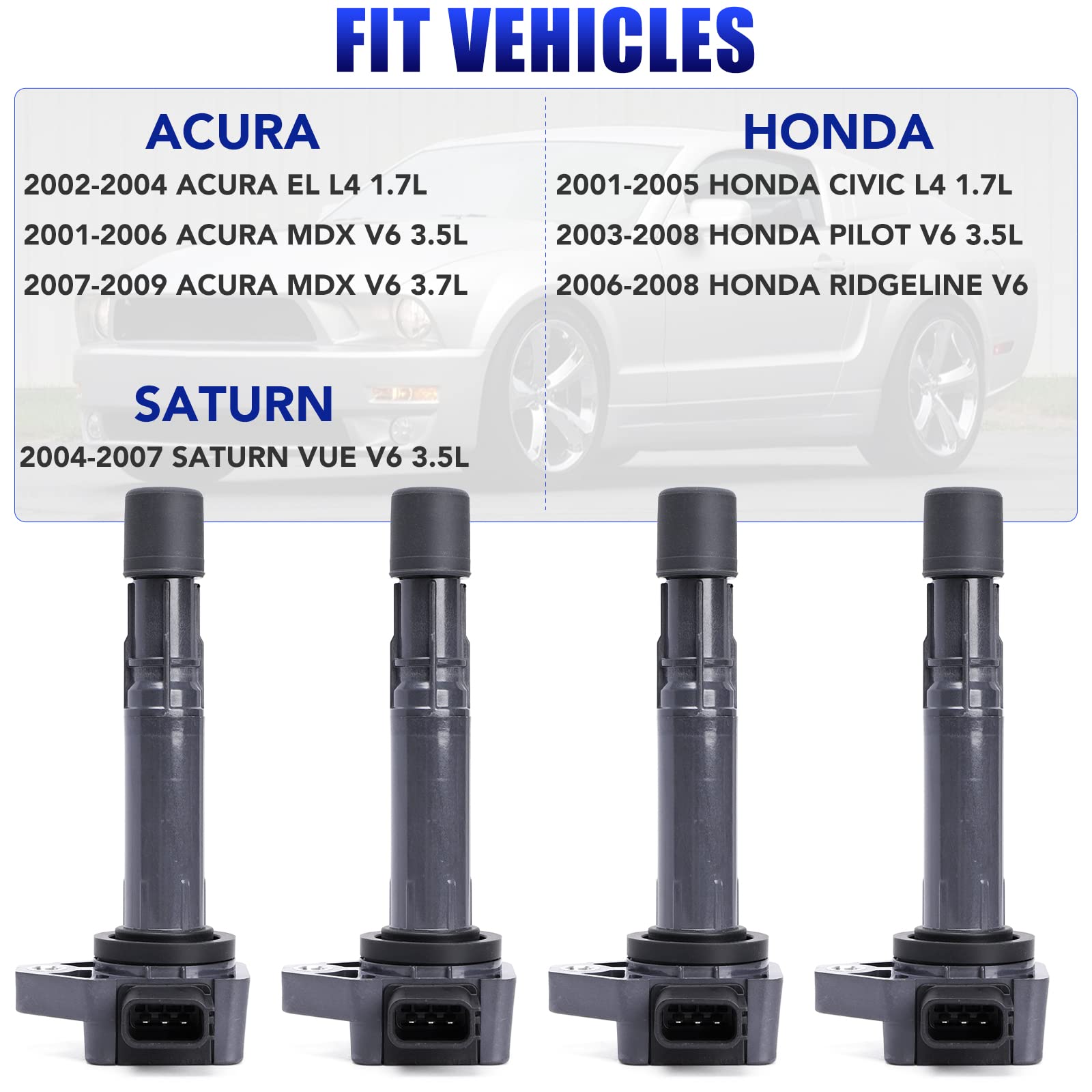 Set Of 4 Ignition Coil Packs Fits For L4 1.7L Honda Civic 2001 2002 2003 2004 2005 Coil Pack 1.7 Replaces# Uf400 C1460