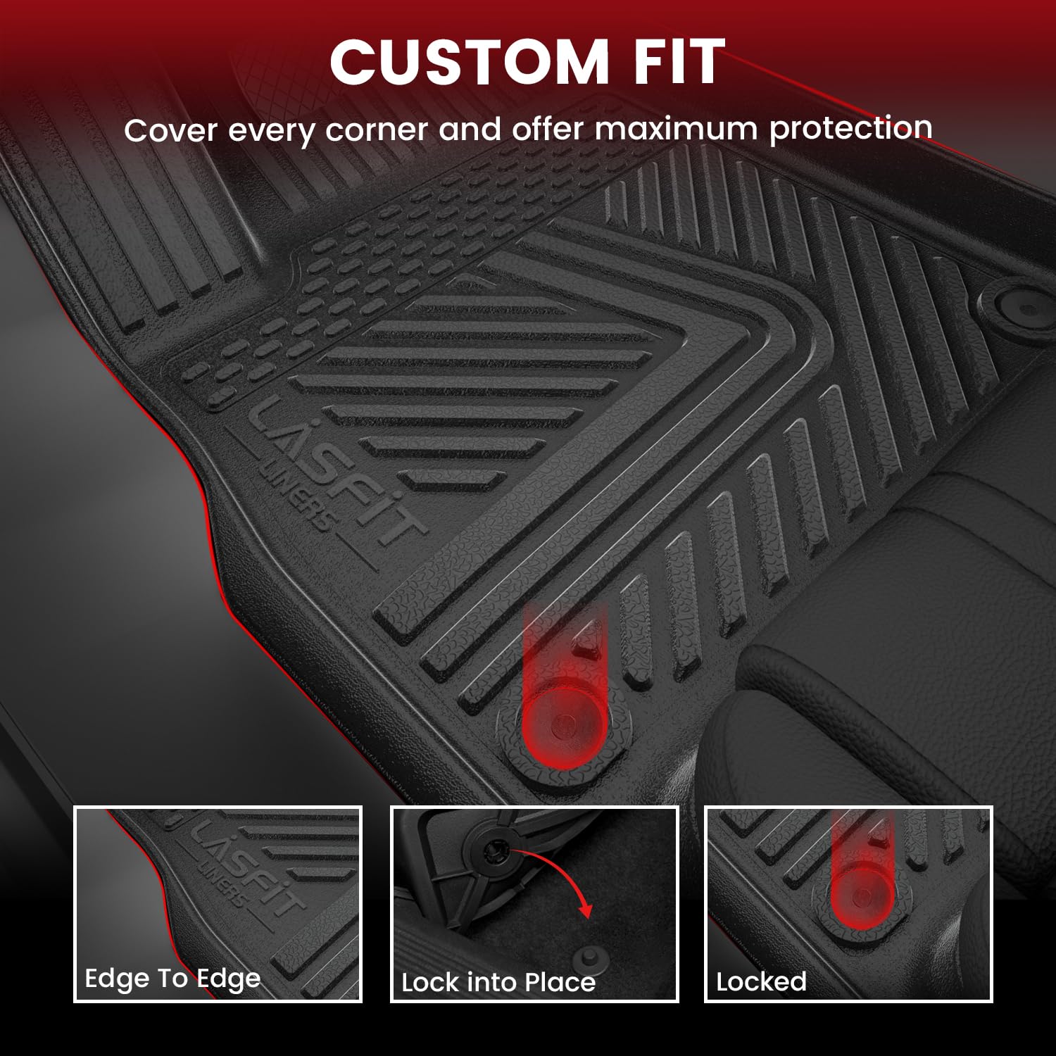 Lasfit Floor Mats For Rivian R1T 2022 2023 2024, All Weather Floor Liner Tpe Custom Fit Car Mats For Rivian R1T 1St & 2Nd Row Ru
