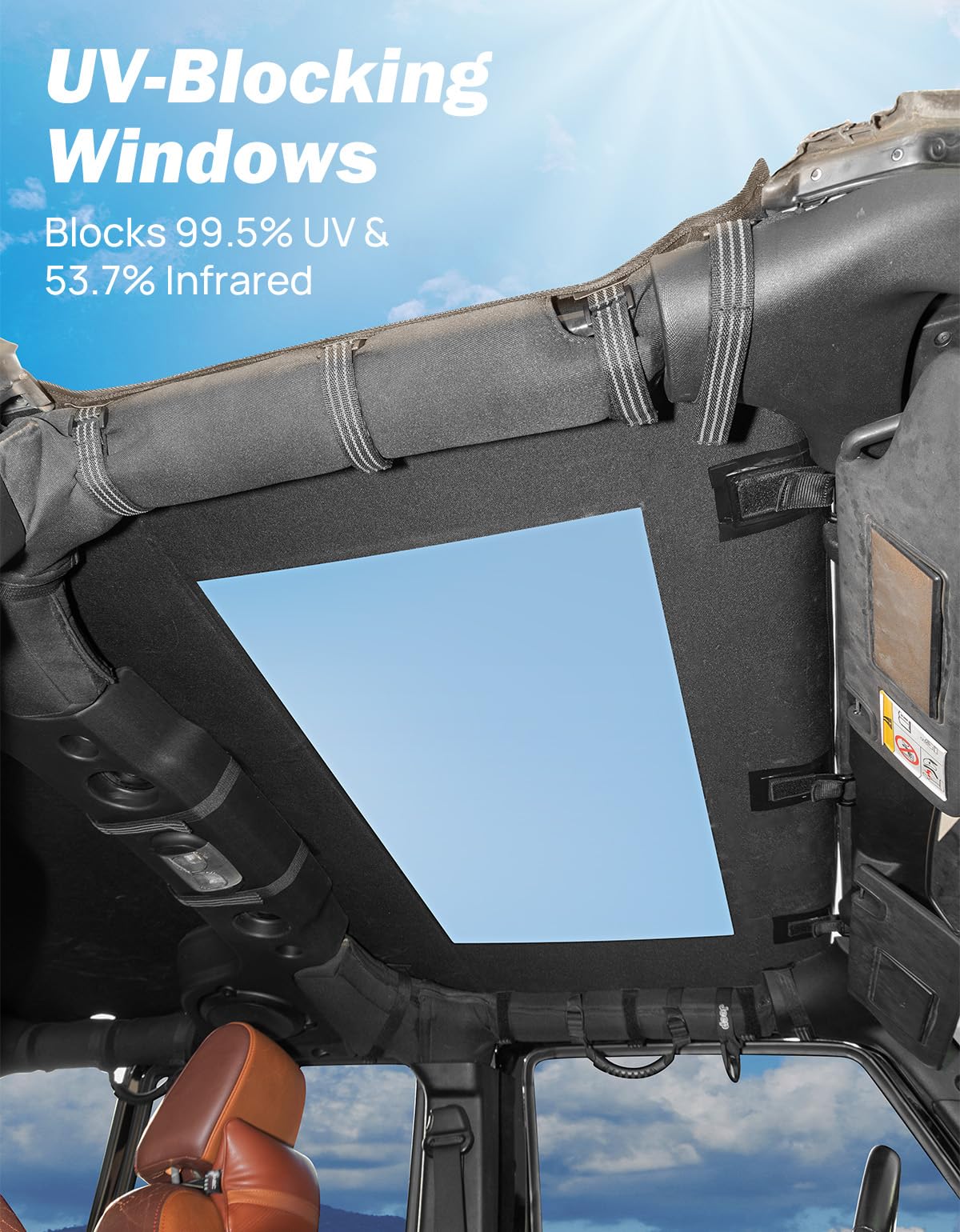 JOYTUTUS Waterproof Sun Shade Top Compatible with Wrangler JKU 4 Door 2007-2018, Canvas Roof Top Cover Wrangler JK Sunshade Bloc