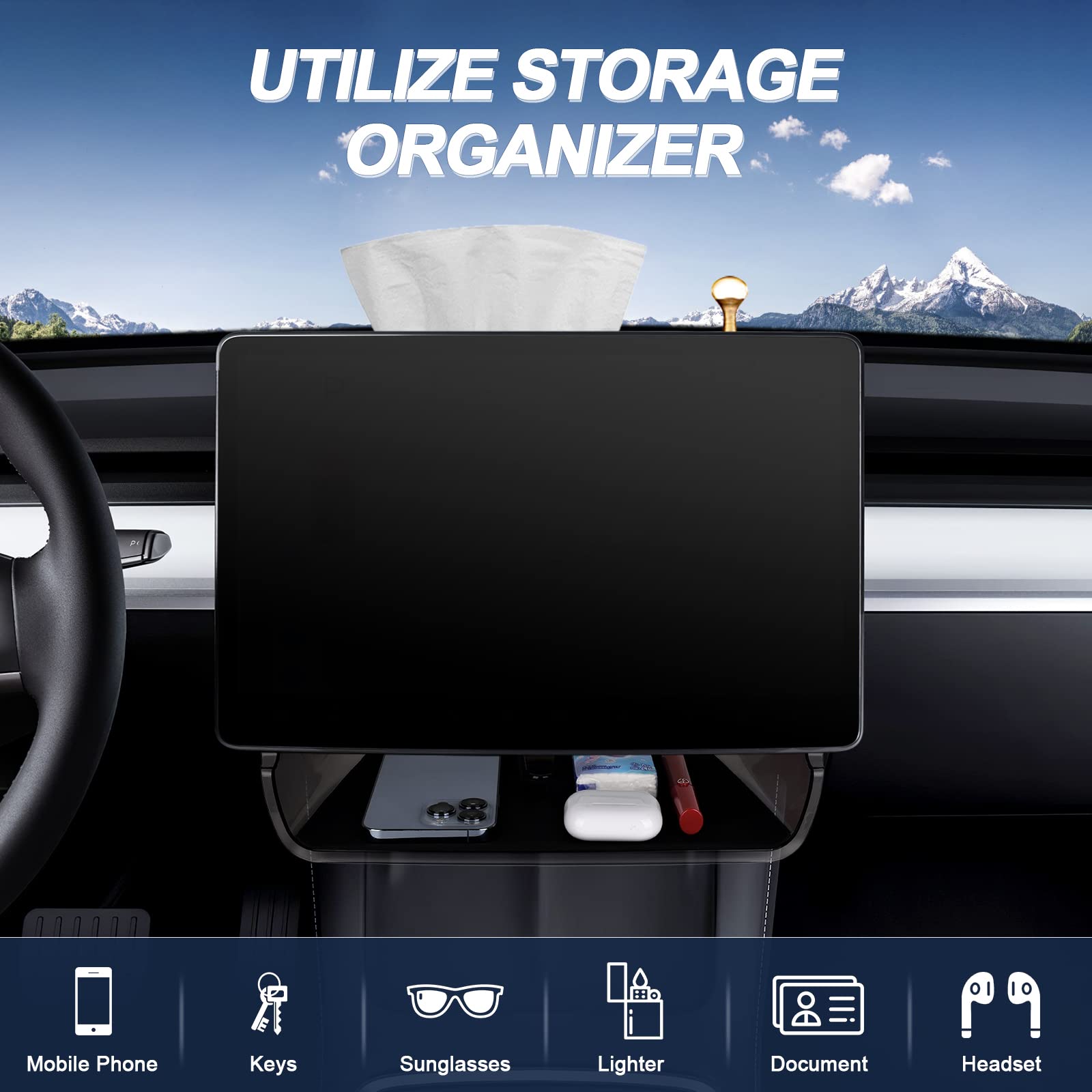 Xintuo Tesla Model 3 Model Y Center Console Organizer Tray 1Pc Under Screen Storage Organizer Box 1Pc Behind Screen Tray Compatible With Tesla Model 3 Model Y Accessories 2023 2022 2021