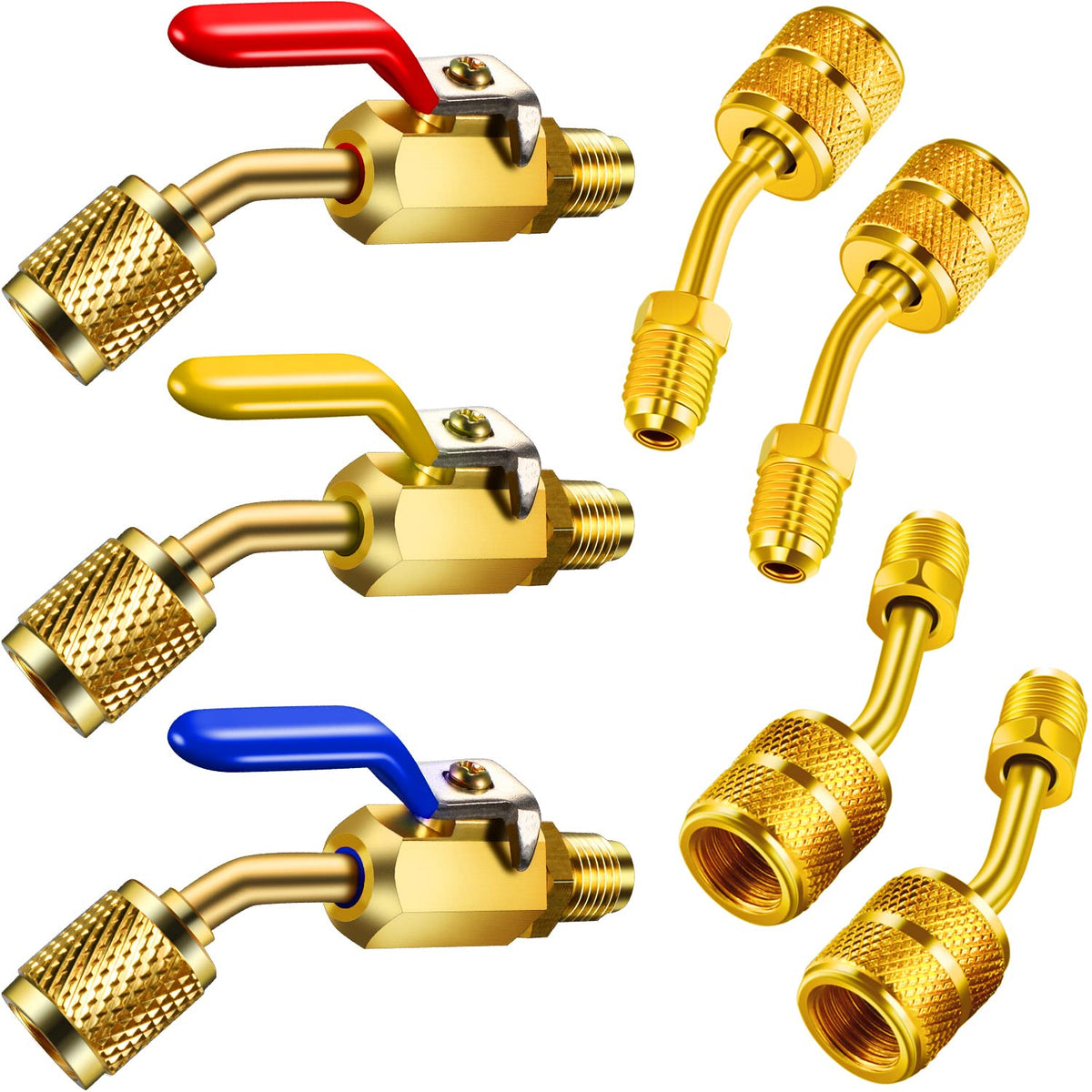 Mudder 7 Pieces Air Conditioning Refrigerant Angled Compact Ball Valve 1/4 Inch For R410A R134A R12 R22 Hvac And R410A Adapter 5