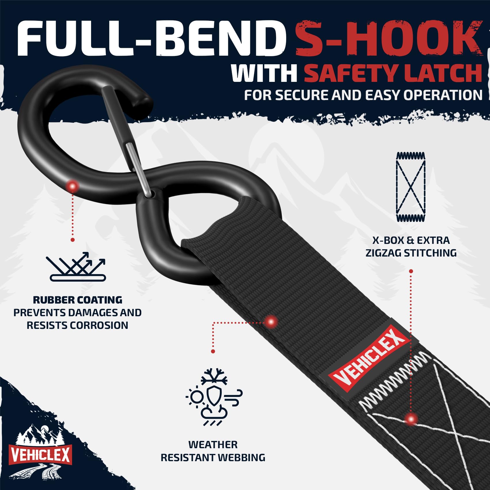 Ratchet Tie-Down Straps Set - (1' X 15', 2200Lbs Breaking Strength) - Vehiclex Soft Loops, Coated S-Hooks, Storage Bag For Atv, Motorcycle, Bicycle, Kayak, Cargo Securing, Black