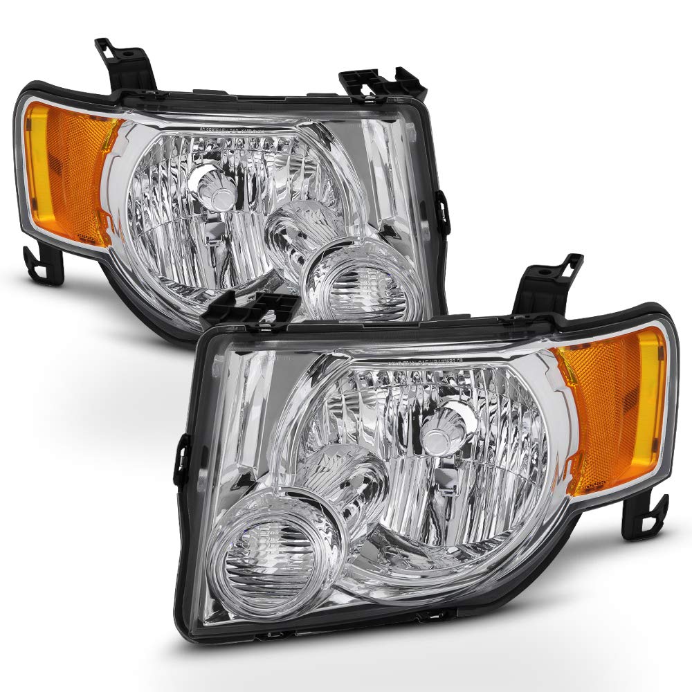 Acanii - For 2008-2012 Ford Escape Chrome Housing Headlights Headlamps Assembly Replacement Driver & Passenger Side