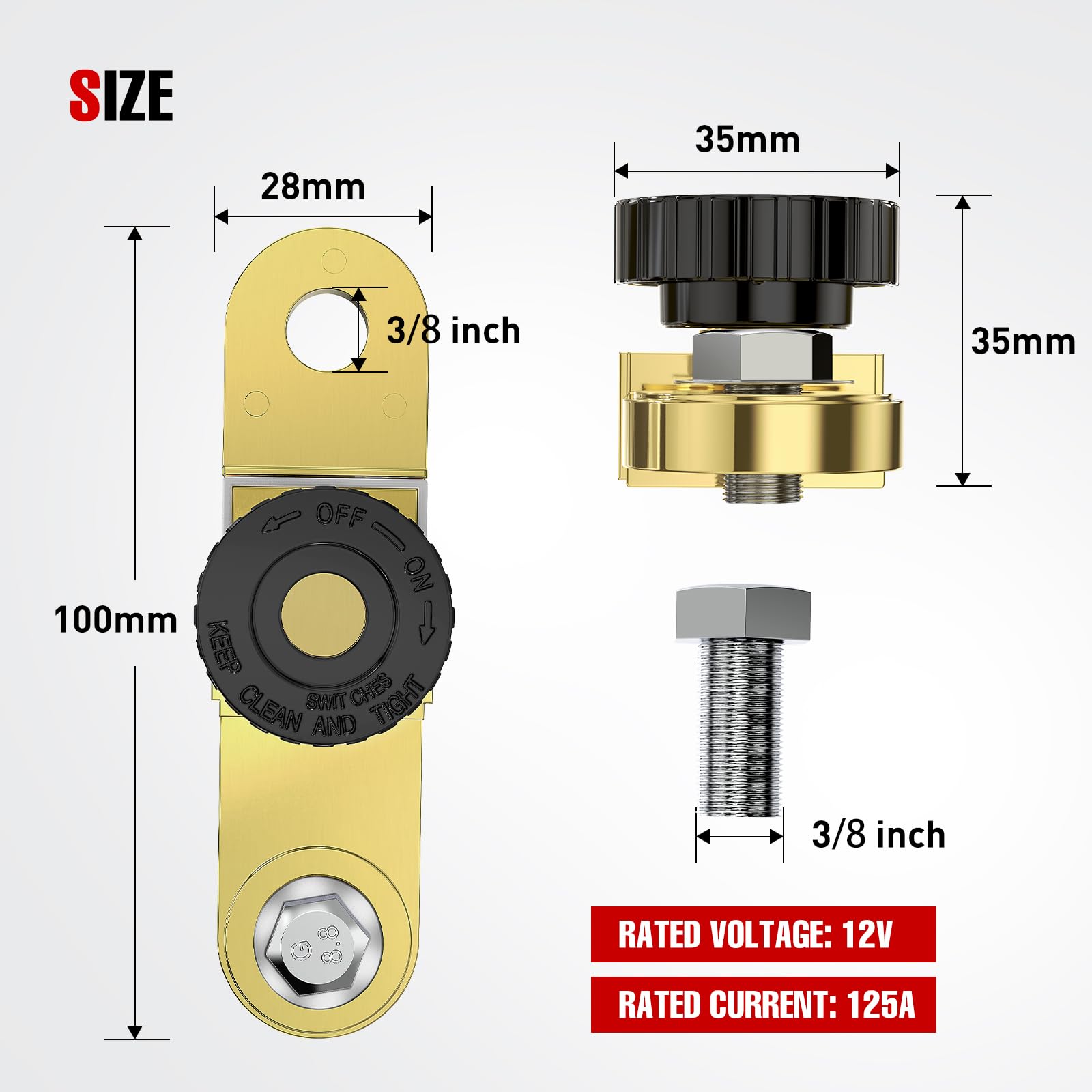 Nilight Side Post Battery Switch Heavy Duty 12Dvc 125A Negative Kill Power Master Cut Off Isolator With Knob Quick Disconnect Fo