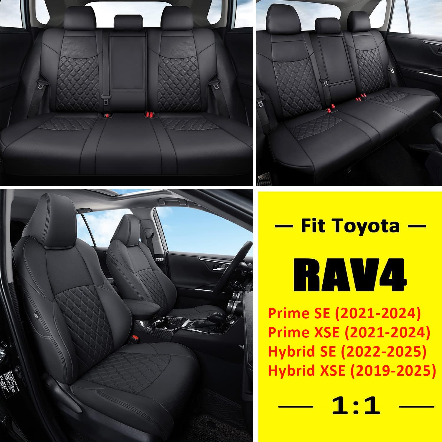 Giant Panda Pu Leather Car Seat Covers Full Set Custom Fit For Toyota Rav4 Prime Se,Prime Xse 2021 2022 2023 2024, Hybrid Se/Xse