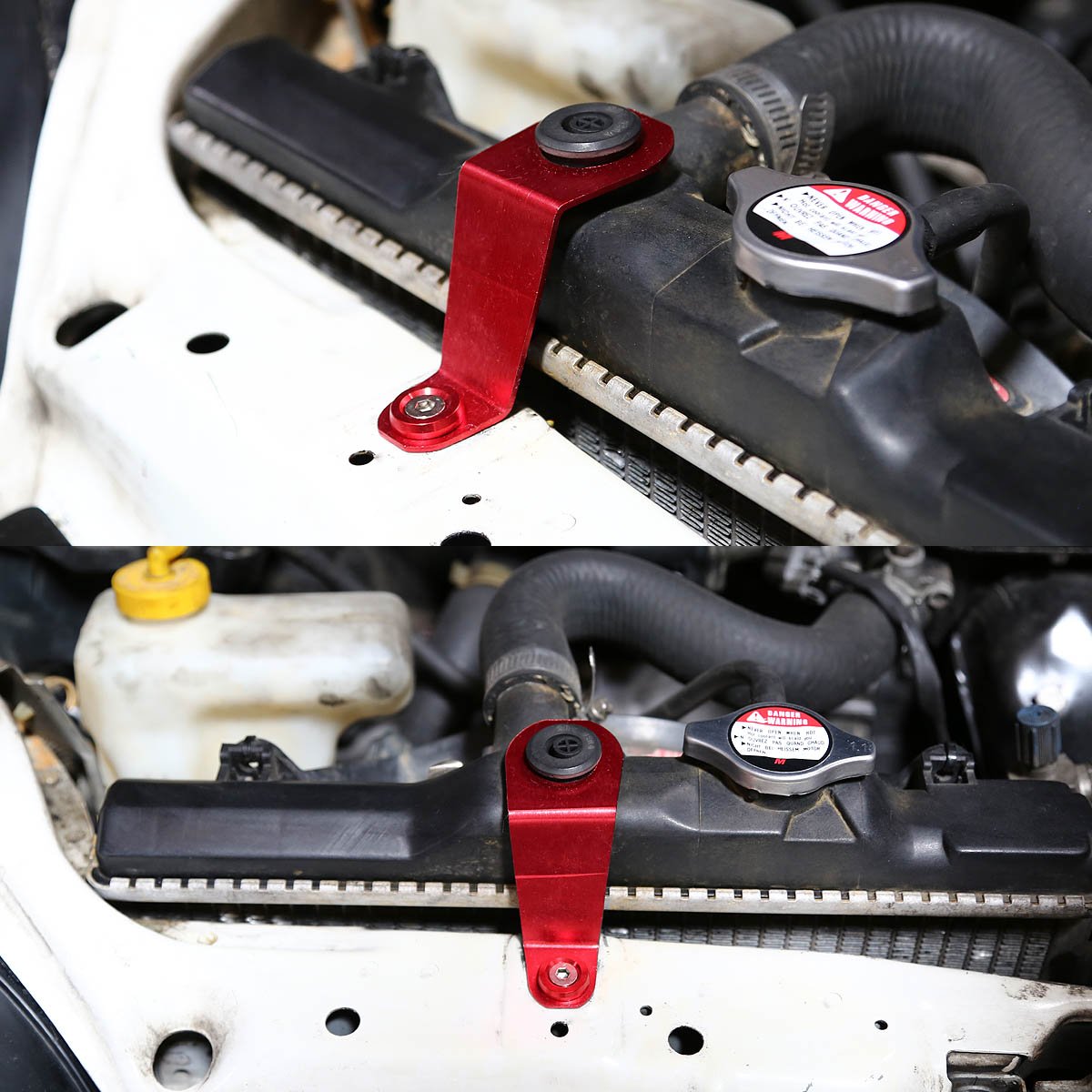 Auto Dynasty Compatible with Honda Civic EG Billet Aluminum Radiator Stay Mount Bracket+Washer (Red)