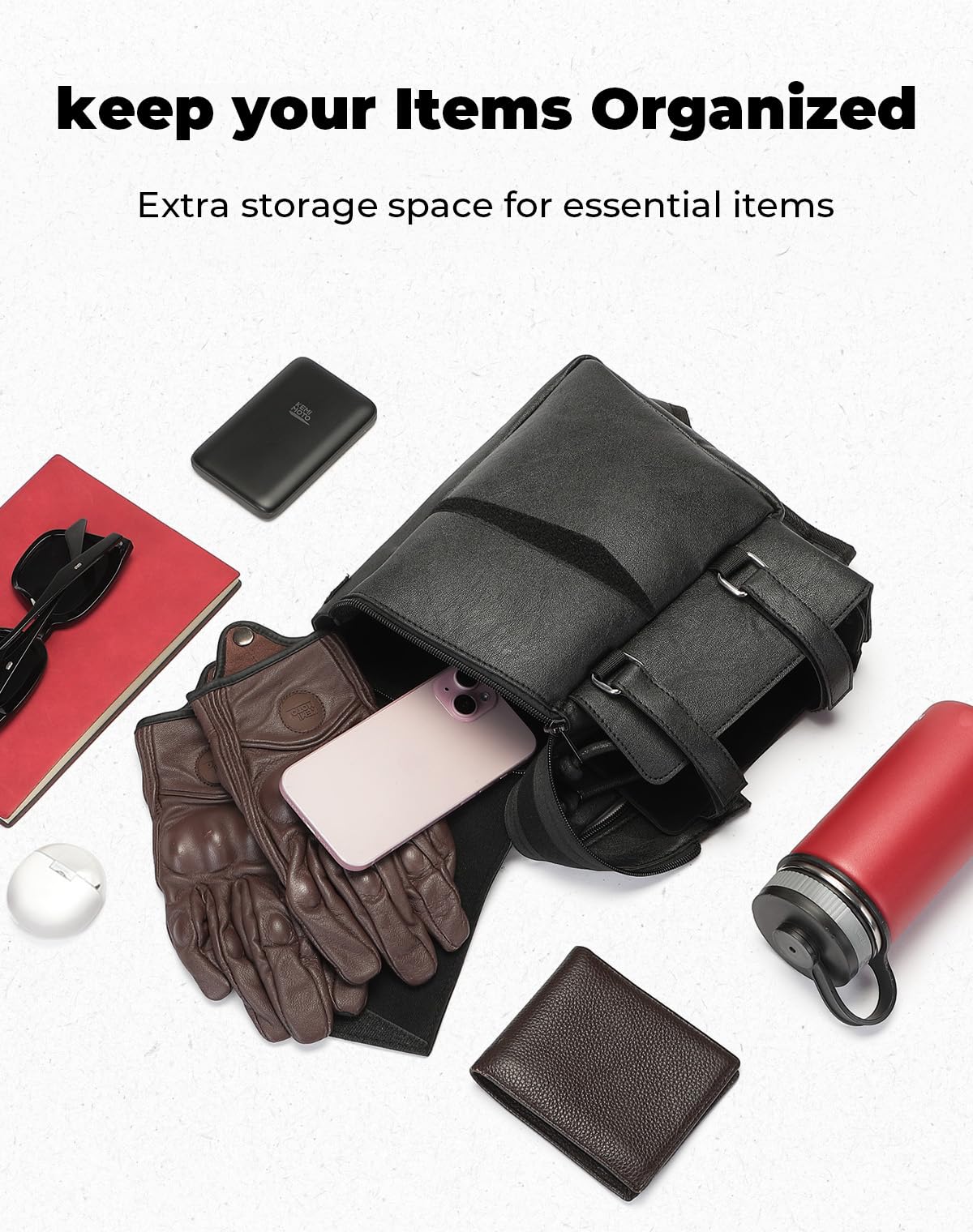 KEMIMOTO Side Saddlebag Guard Bag Organizer with Water Bottle Holder Faux Leather Compatible with Touring Road King Electra Glid