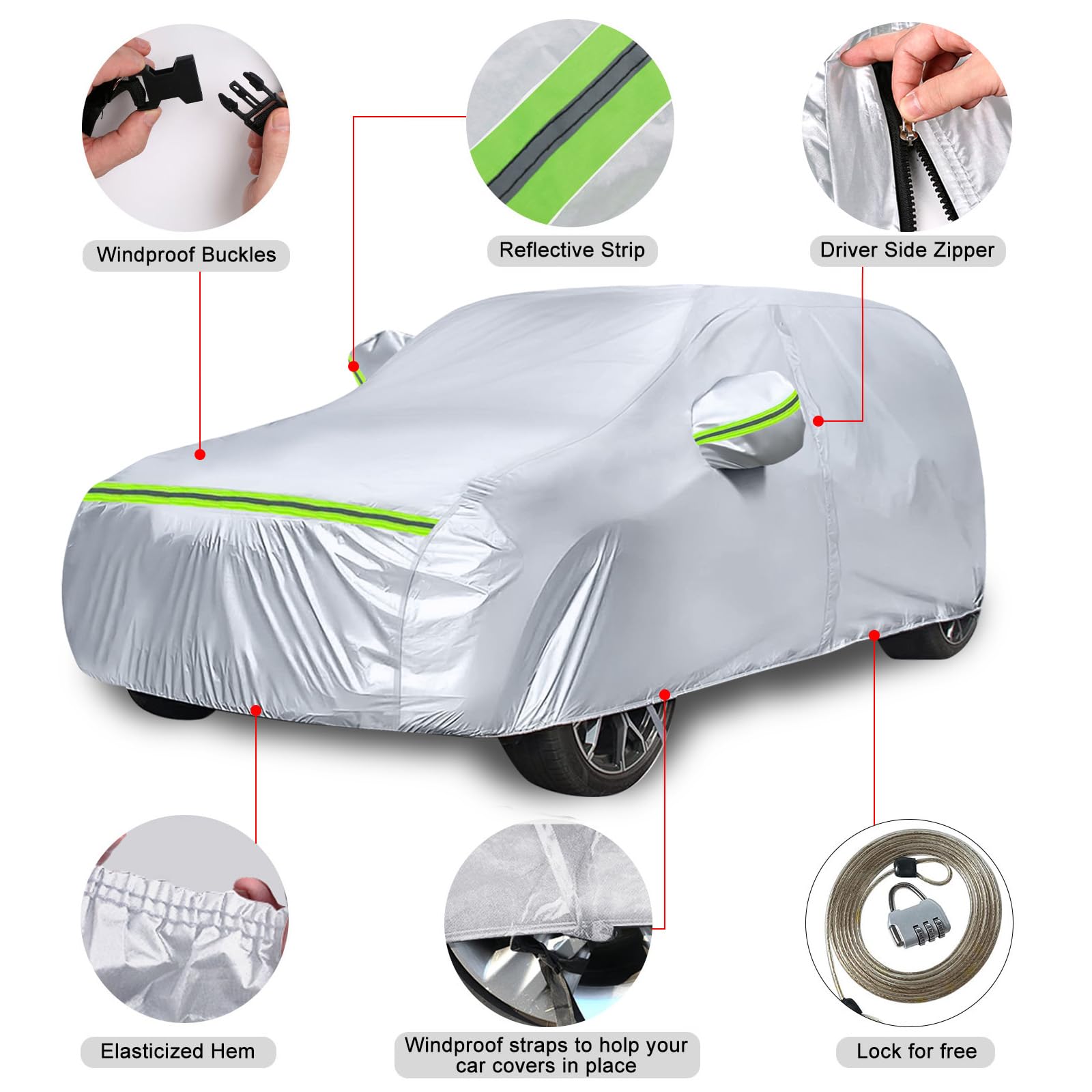 Waterproof Car Covers Replace For 2012-2025 Nissan Pathfinder, 6 Layers Silver All Weather Custom-Fit Car Cover With Zipper Door