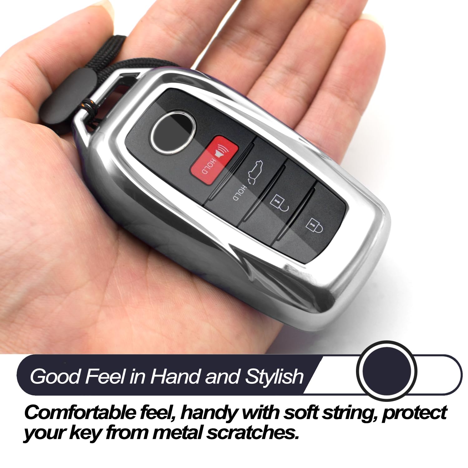 MECHCOS Compatible with Toyota Tacoma Venza Corolla Grand Highlander Prius Land Cruiser Sienna Sequoia Tundra Crown RAV4 Prime Silver TPU Key Fob Cover Case Remote Holder Protector Sleeve Accessories