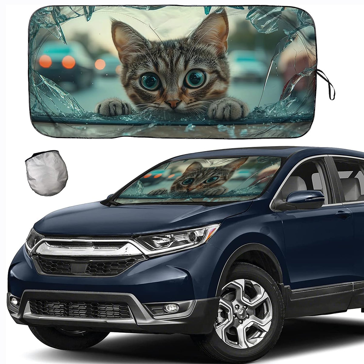 [2025 Upgrade] Tdcqqgqq Windshield Sunshade For Cars - Cute Cat Design, Universal Fit For(46-64    X 34   ), Uv Protection, Heat