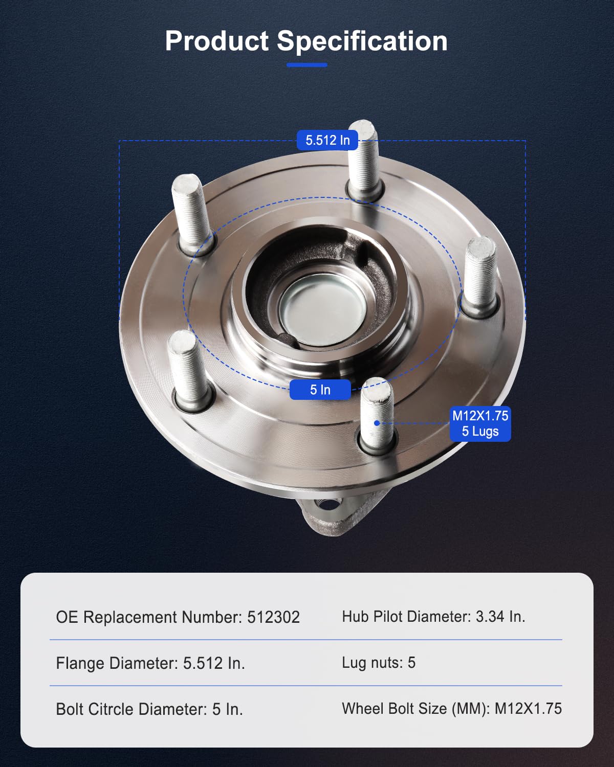 ECCPP x1 512302 Wheel Bearing Hub 06 07 08 09 10 for Jeep Commander, 05-10 for Jeep Grand Cherokee Rear Axle 5 Lugs Hub Bearing