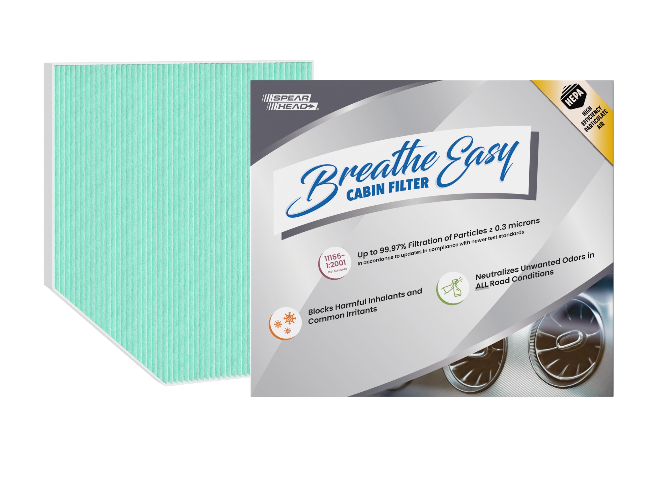 Spearhead Hepa Breathe Easy Cabin Filter, Up To 99.97% Filtration Of 0.3 Micron Particles W/No Airflow Reduction (Be-179H)