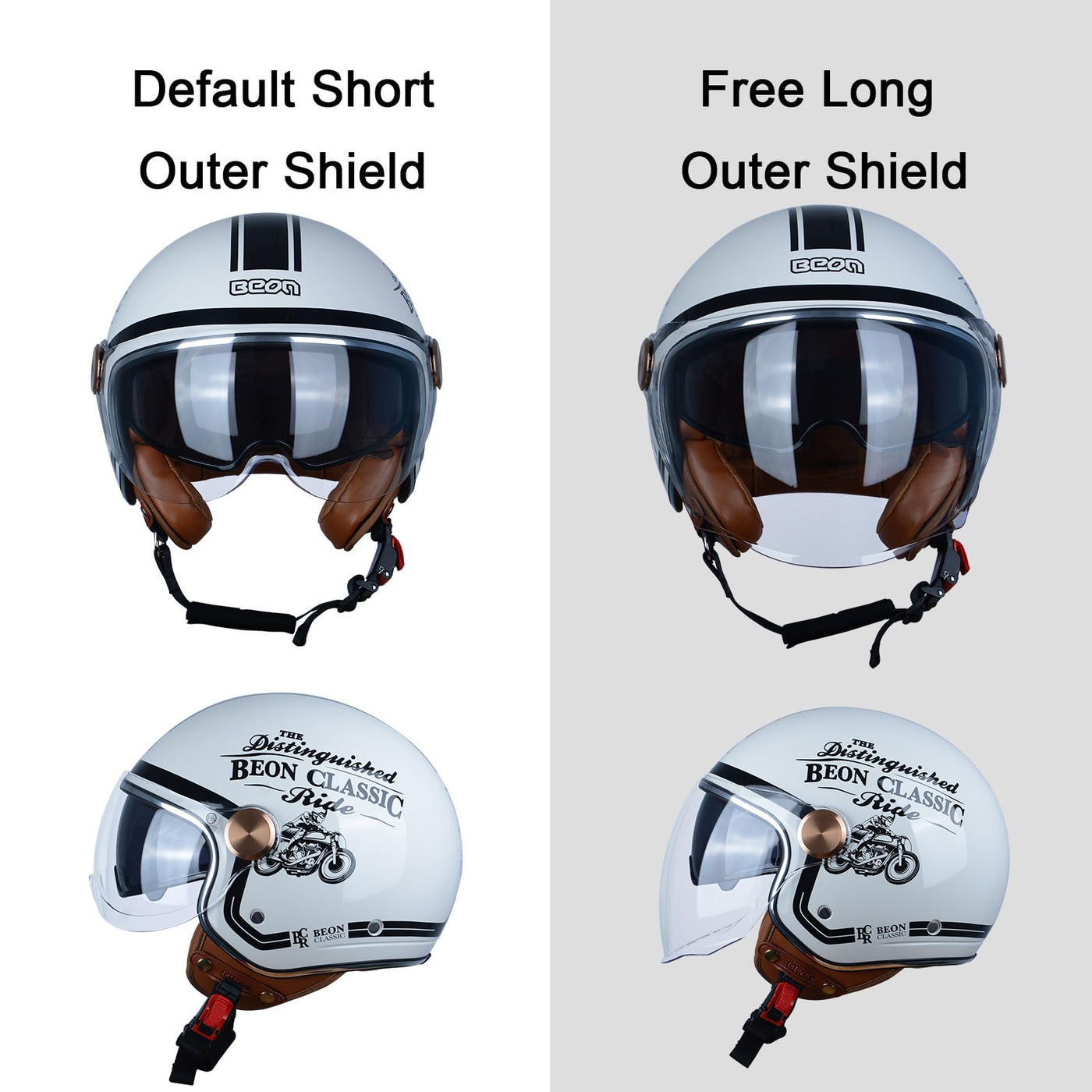 beon motorcycle helmets BEON Open Face Motorcycle Helmet, DOT Approved, Medium, BCR Glossy White, ABS, Dual Visors for Men and Women, Retro Vespa Style