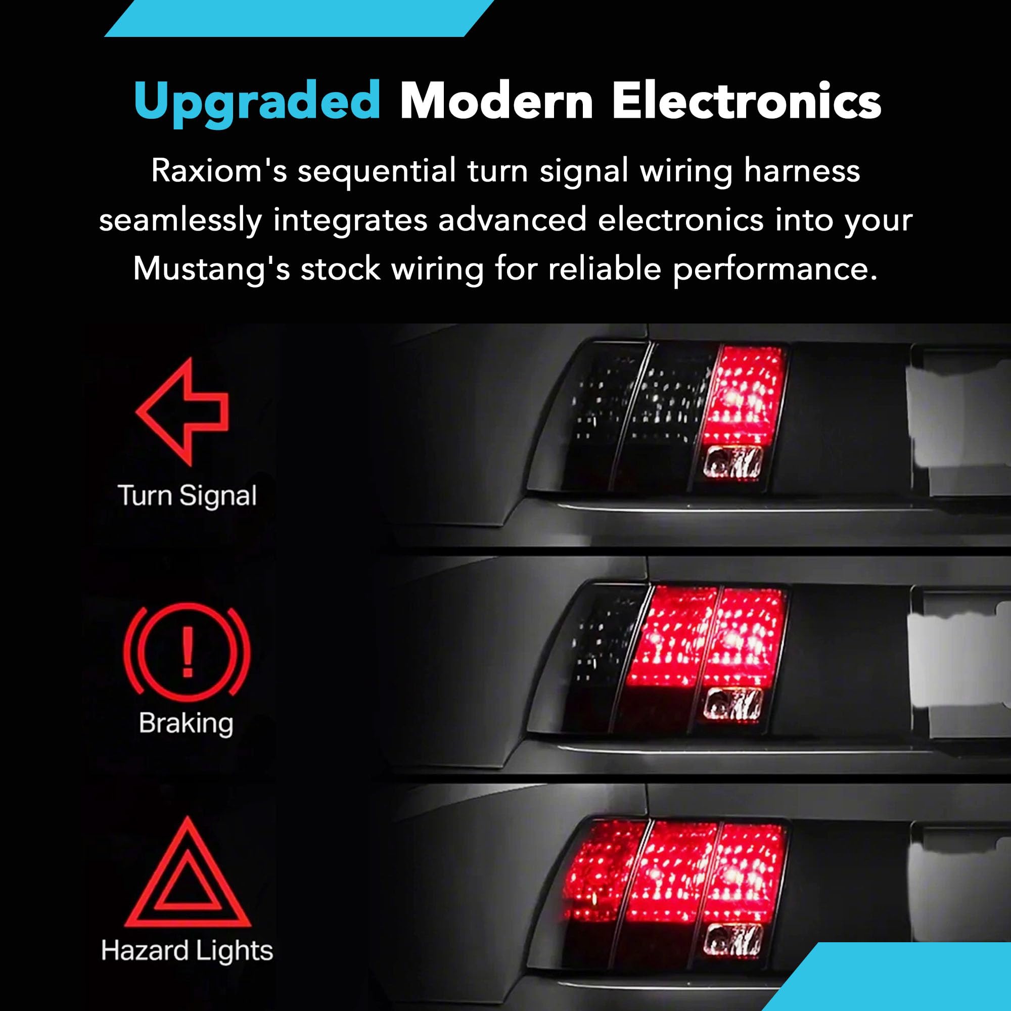 Raxiom Sequential Tail Light Kit; Plug-And-Play Harness Compatible With 96-04 Mustang, Excluding 99-01 Cobra
