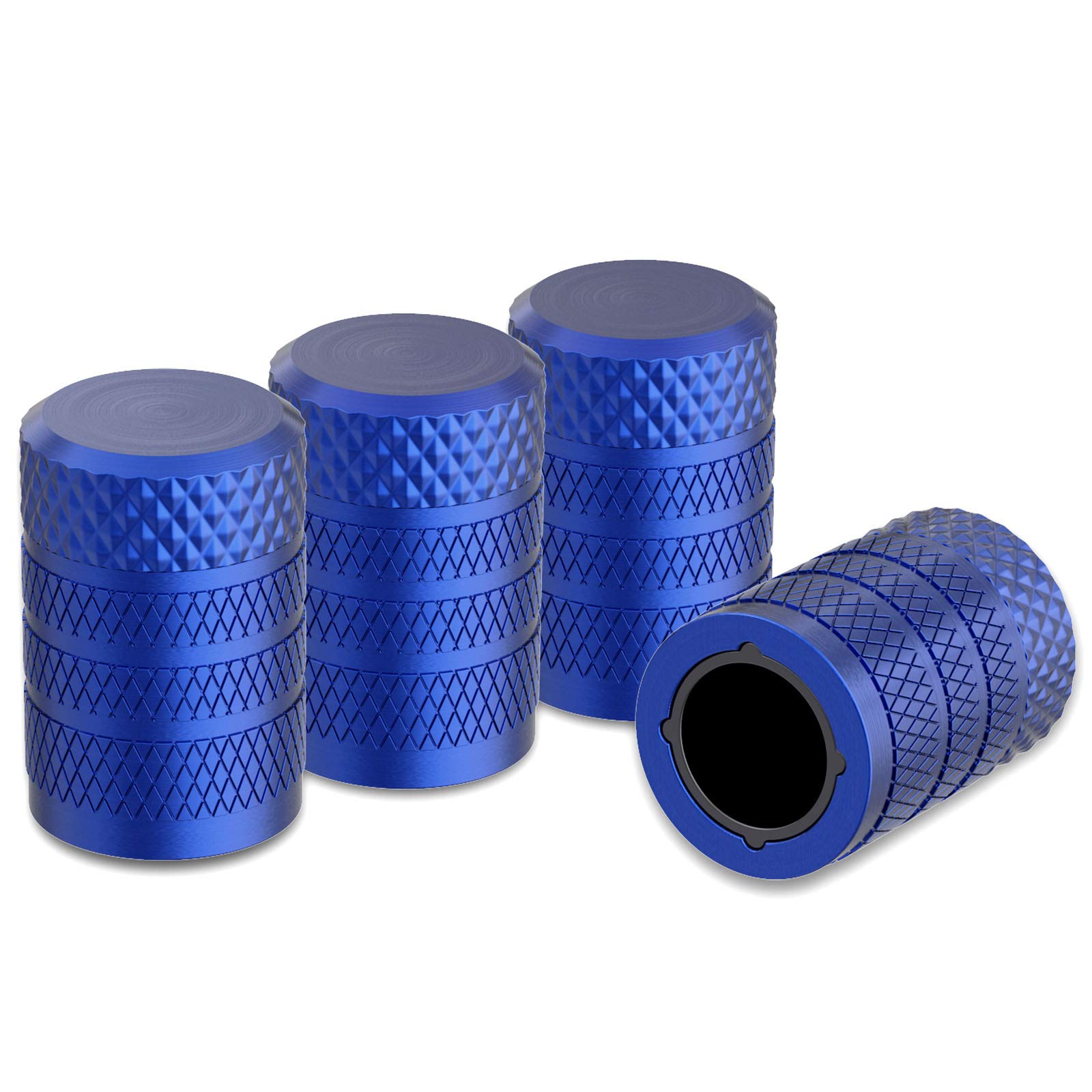 Ckauto Tire Valve Stem Caps, Blue, 4 Pcs/Pack, Anodized Aluminum Tire Valve Cap Set, Corrosion Resistant, Universal Stem Covers