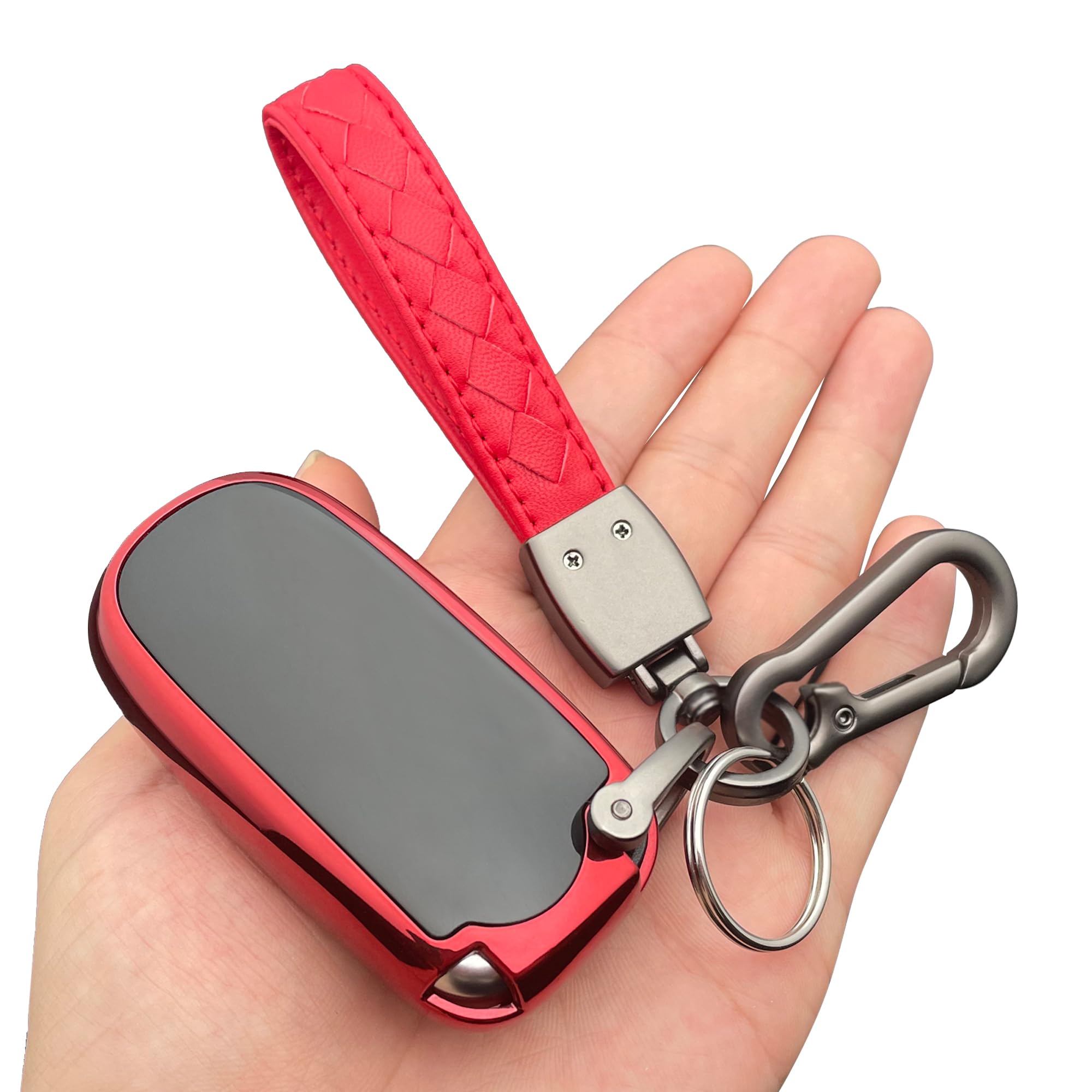 Tandrive Key Fob Cover Compatible With 2025 2024-2015 Jeep Compass Dodge Durango Cherokee Grand Cherokee Renegade Challenger Charger Ram Chrysler 300(3 4 5-Button, Red)