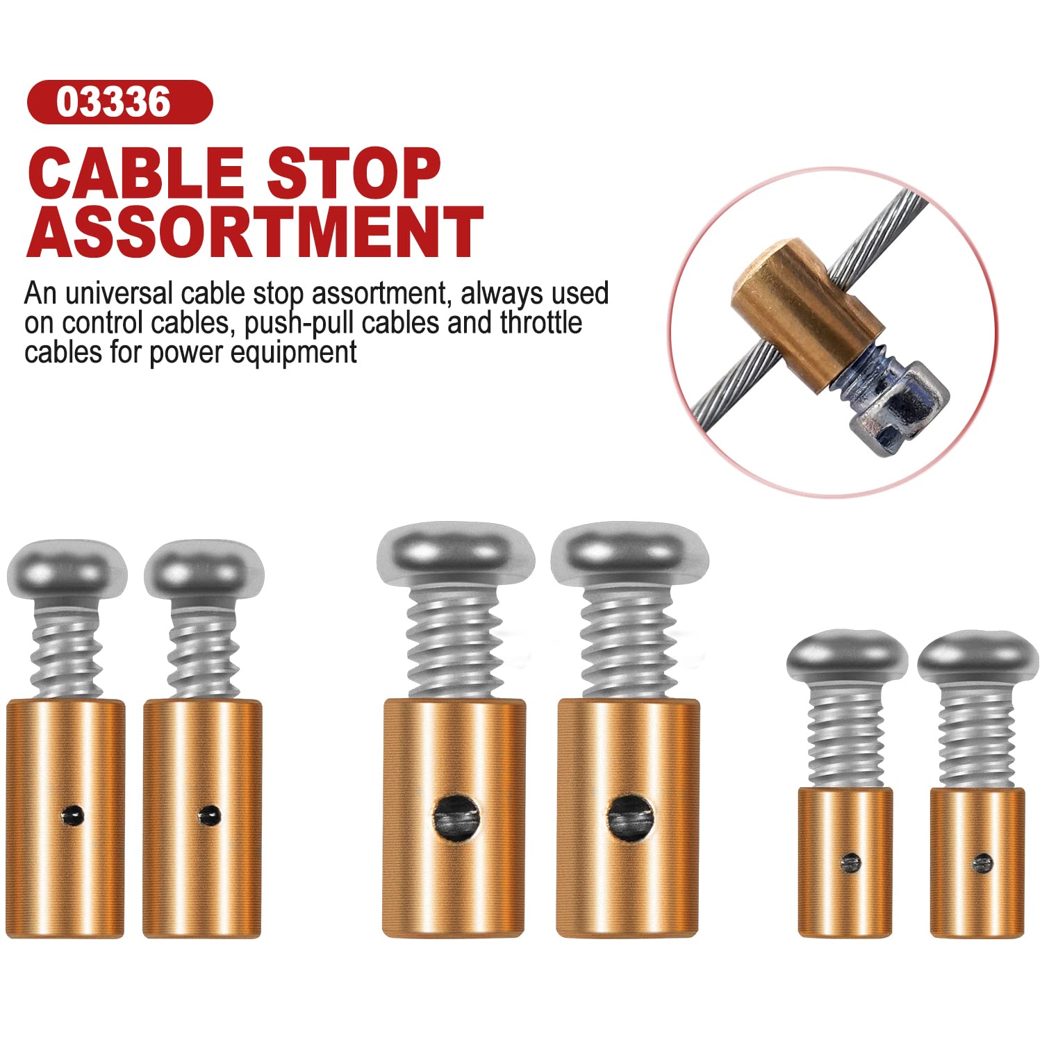 03336 Cable Stop Assortment, 24-Pack Universal Fit, Used On Control Cables, Push-Pull Cables And Throttle Cables For Power Equipment