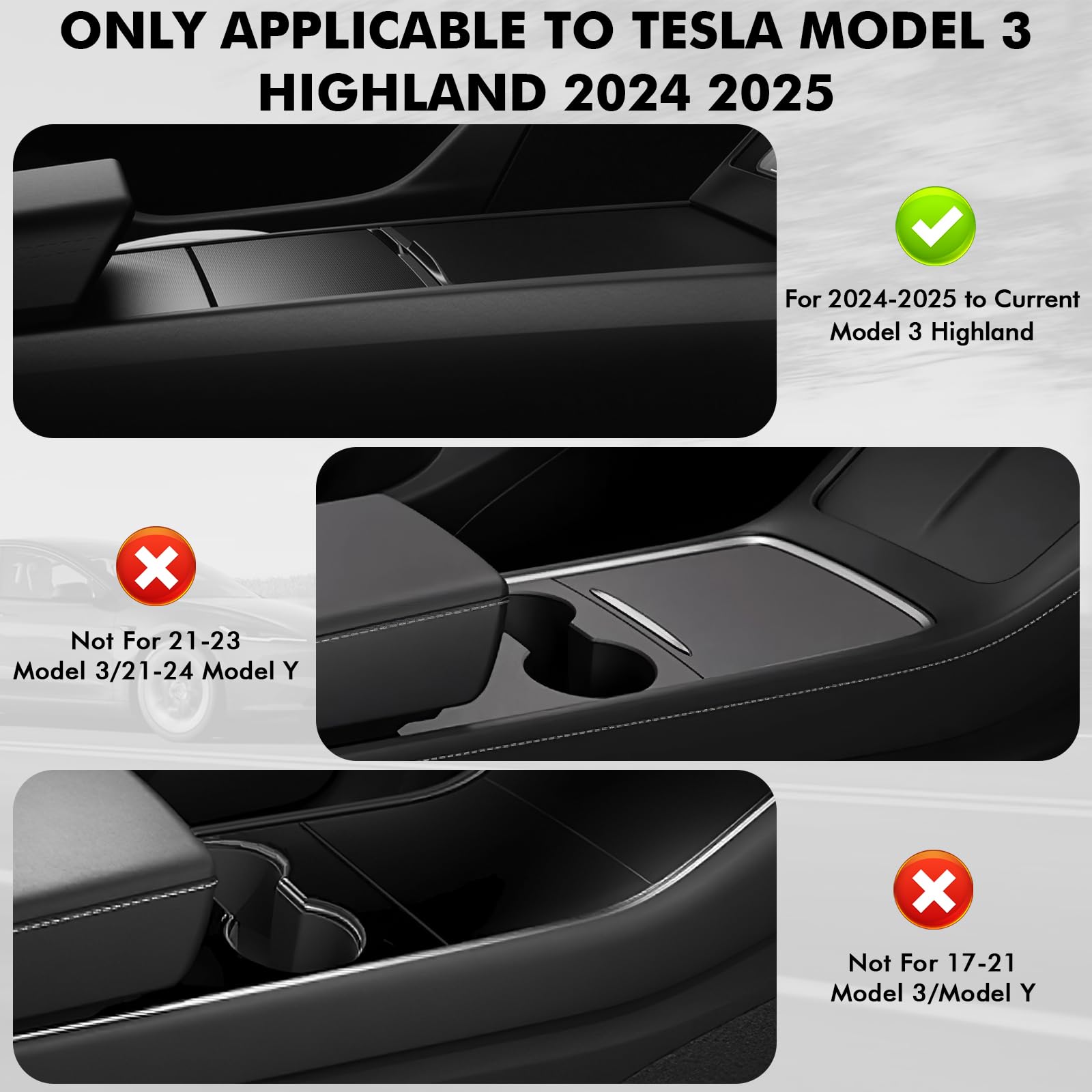 Xintuo Upgraded Tesla Model 3 Accessories 2025-2024 Highland Center Console Organizer Tray 5Pcs For Tesla Model Y Juniper 2025,